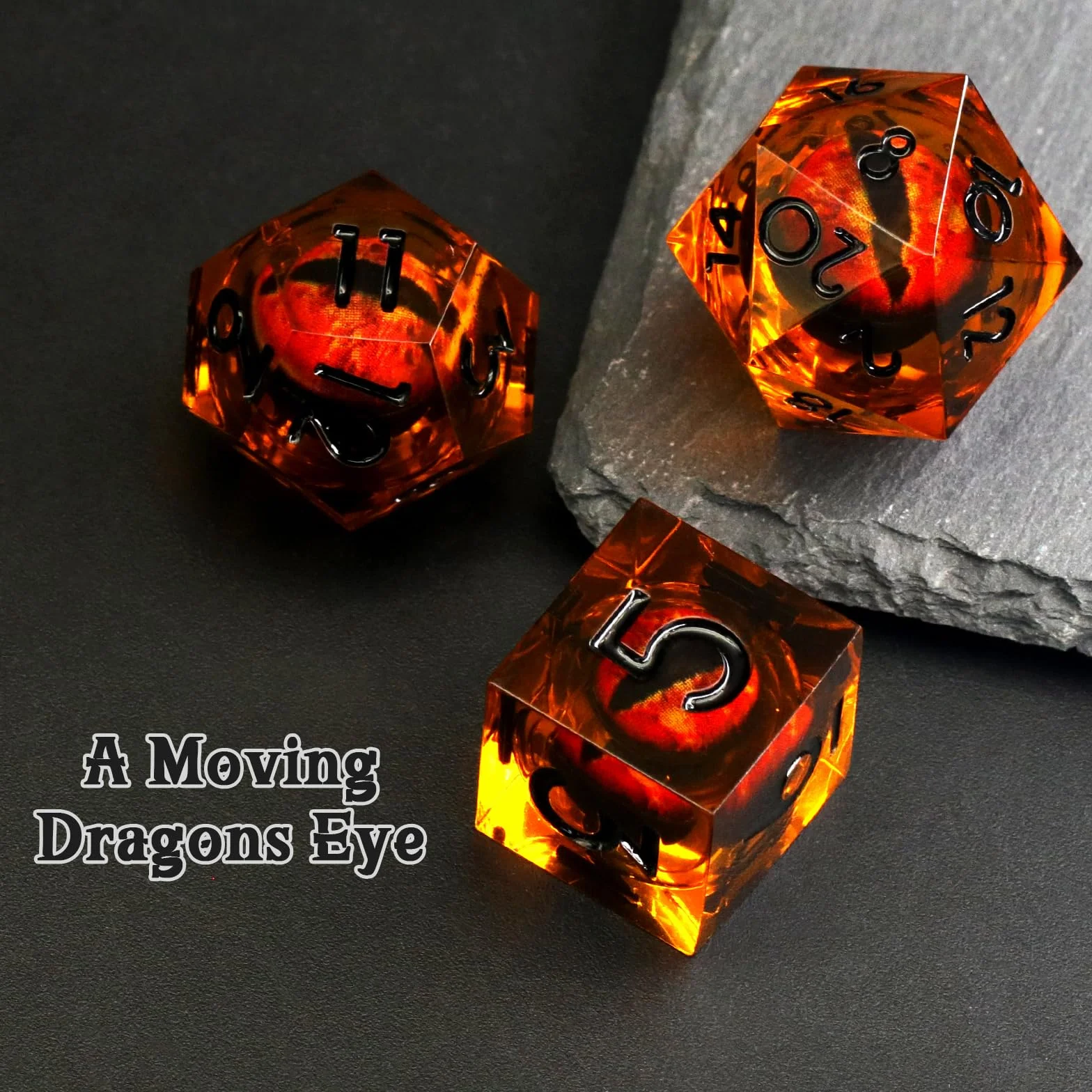 FONVGOGO Zestaw Kości DND do Lochów i Smoków 7-częściowy, Zestaw do gry w Kości RPG Kości Wielościenne Płynnym Rdzeniem Zywicą Smocze Oko DND Dice Set Dungeons and Dragons(Czarny)