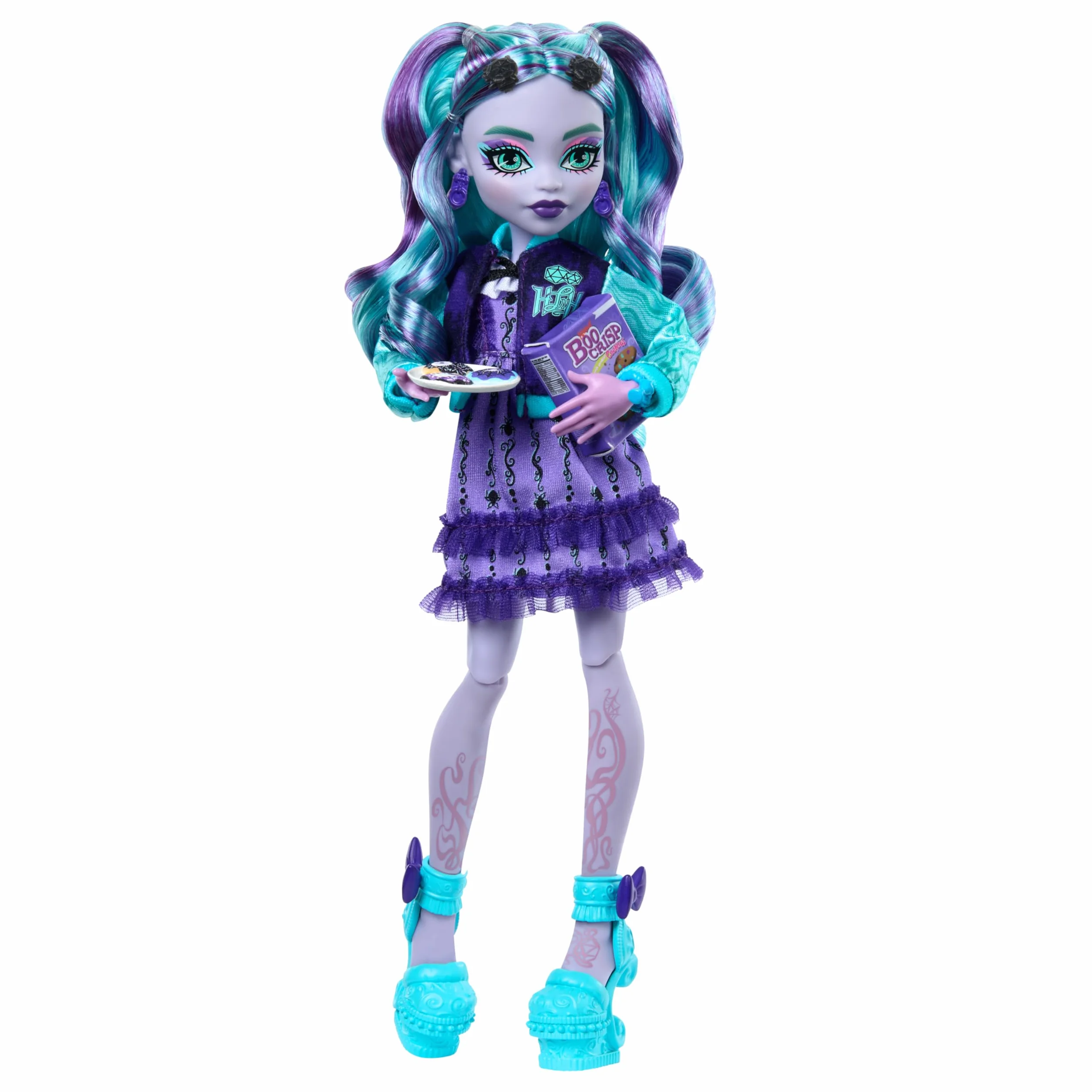 Monster High Fearbook Strasznik Twyla Zestaw z lalką z motywem klubu gier i akcesoriami, takimi jak kurtka, rocznik szkolny, gra planszowa i „ciasteczka”, HXW31