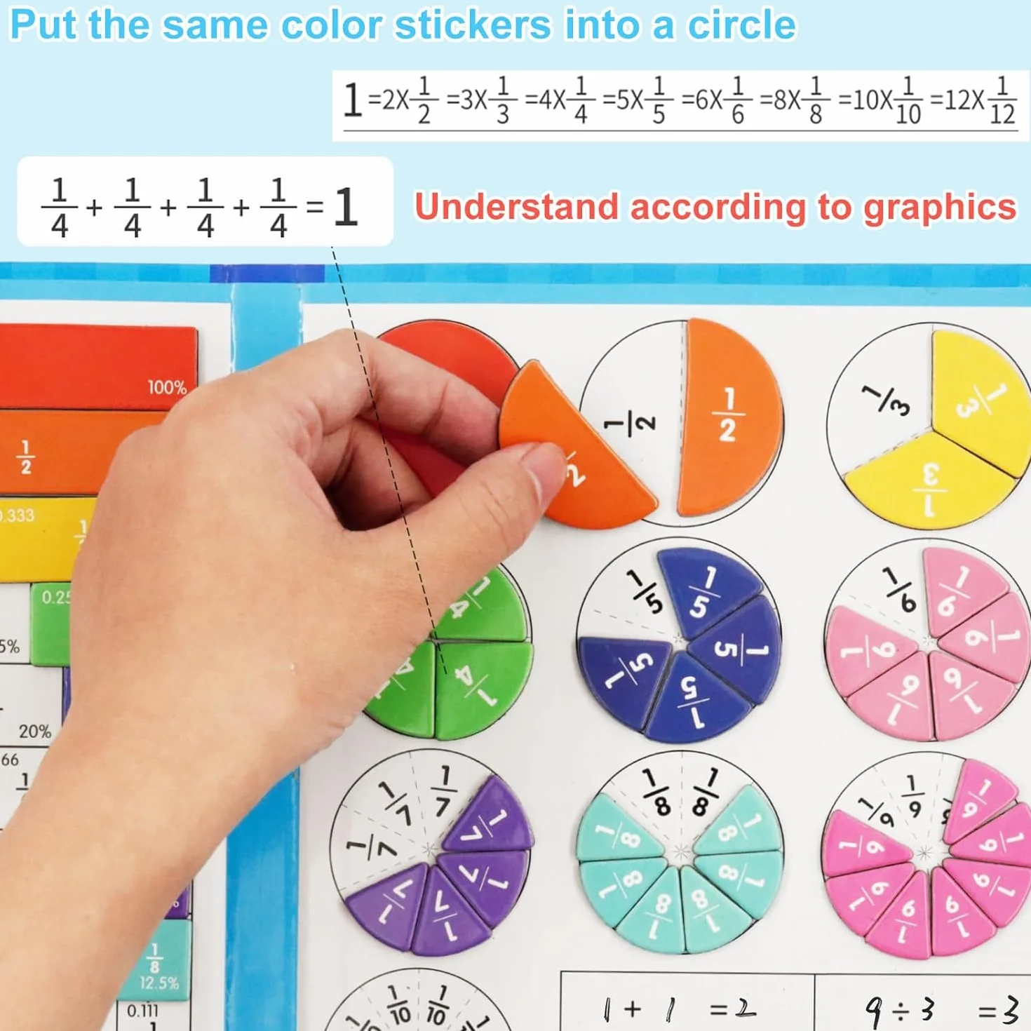 Arytmetyczna zabawka edukacyjna, materiał ułamkowy, magnetyczna łamigłówka do nauki, 9 kolorów, do matematyki, do matematyki, materiałów matematycznych