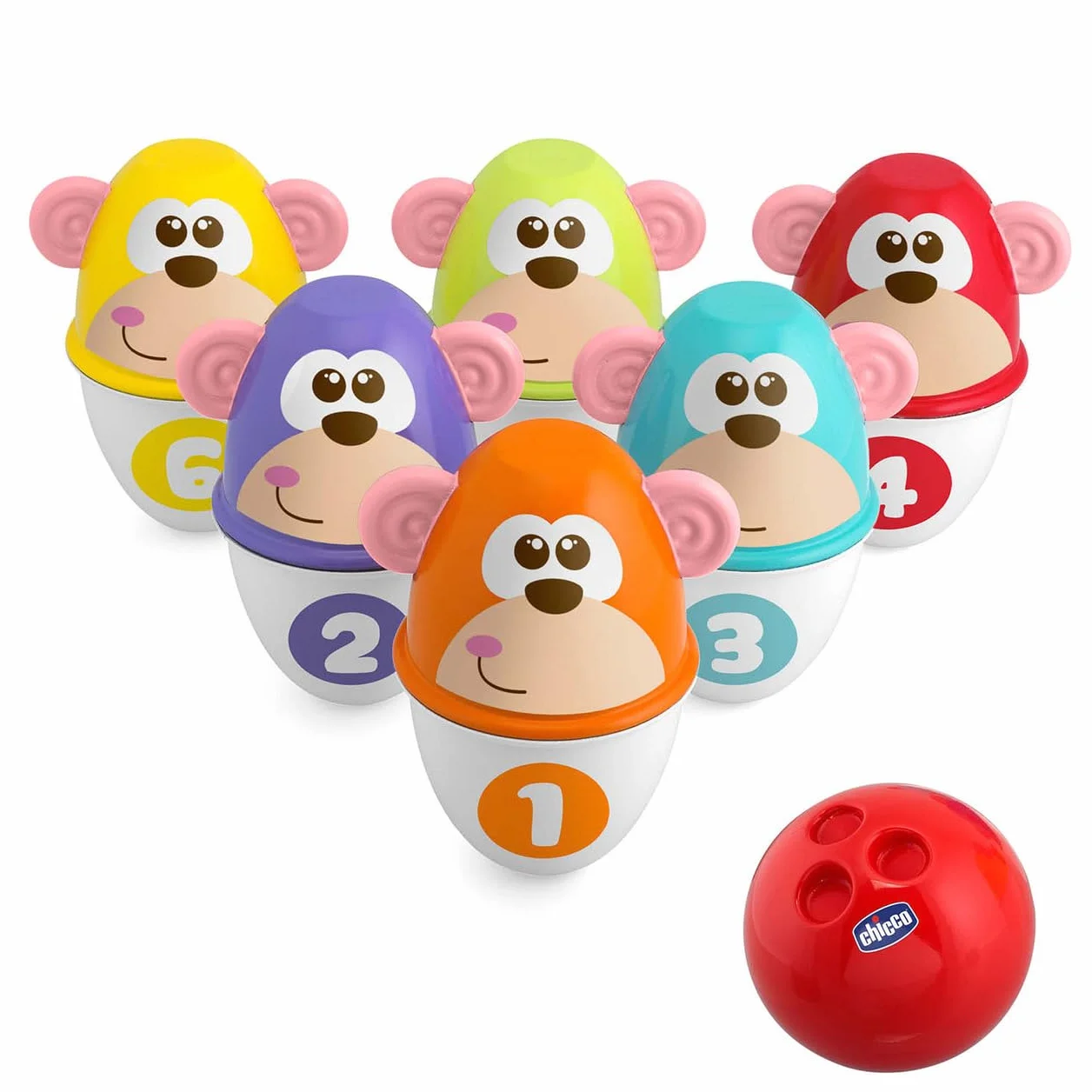 Chicco Kolorowe Kręgle Jungle FIT&FUN, Kolorowe Kręgle, Zestaw do Gry w Kręgle, Zabawki dla Chłopca i Dziewczynki