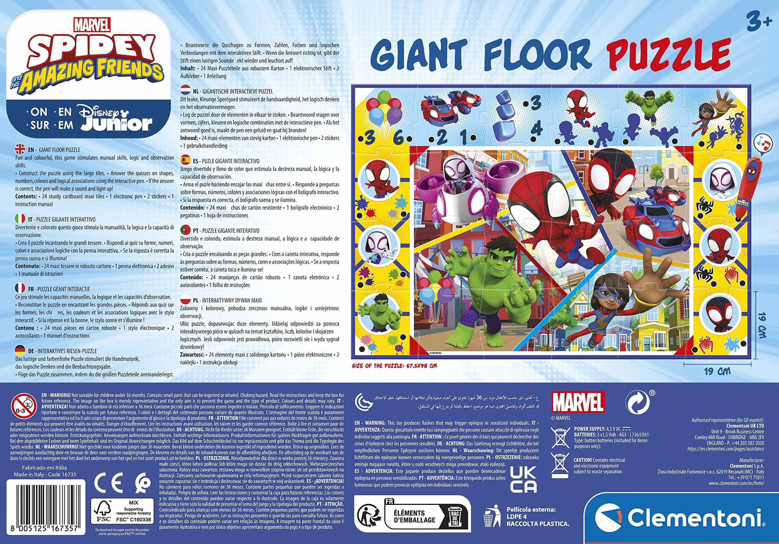 Clementoni Edukacja - 16735 - Spiderman puzzle podłogowe - 3-5 lat