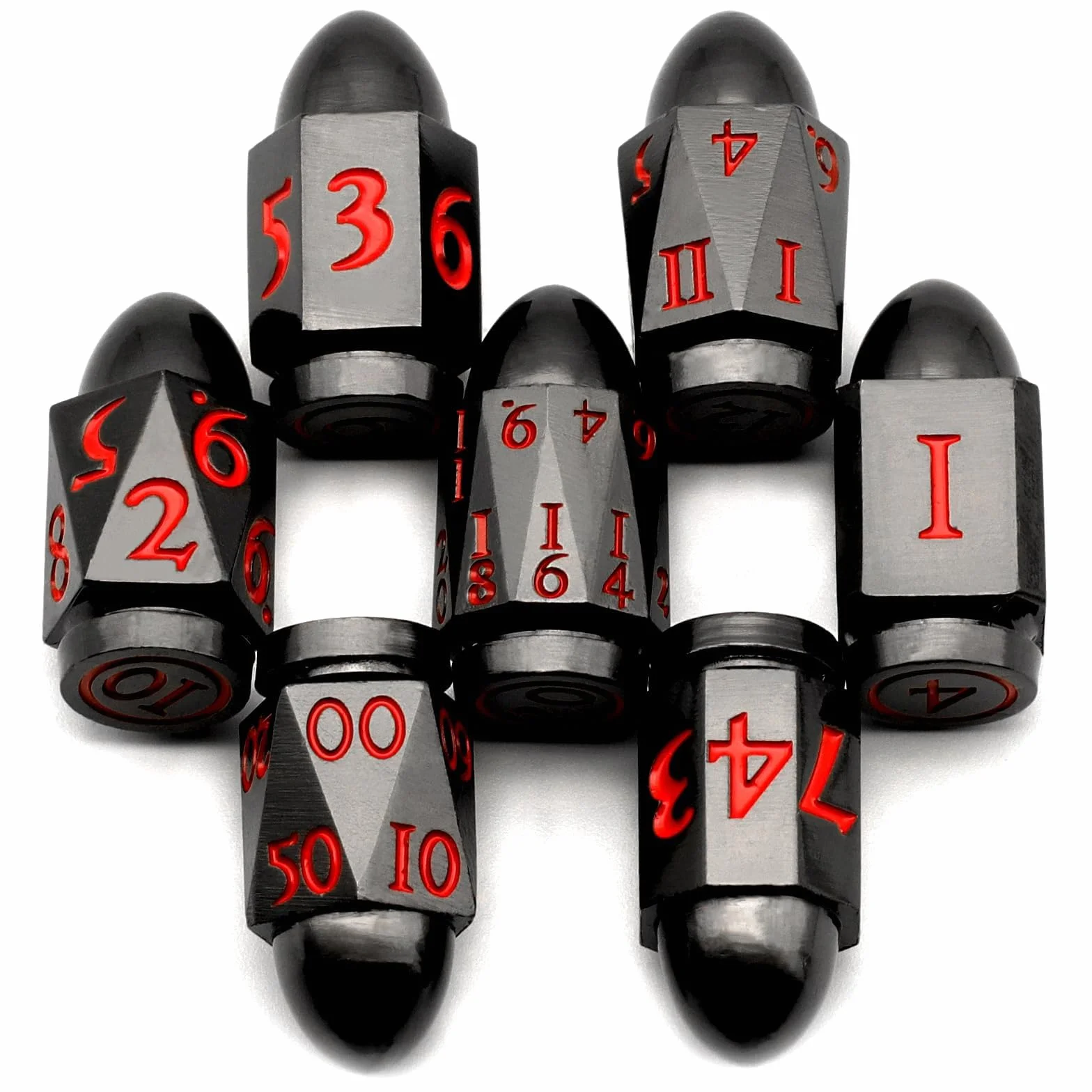 Zestaw kości DND Dungeons and Dragons, ZHOORQI Bullet Metal Dice, wielościenne kości do gier RPG D&D(7Bullet - Black Red)