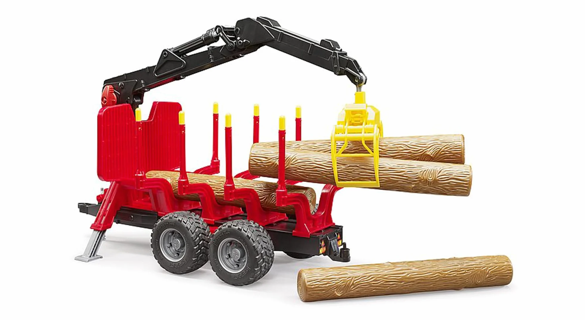 bruder 02252 - Przyczepa zrywkowa z dźwigiem załadunkowym, 4 pnie drzew i chwytak do drewna - 1:16 Pojazdy, przyczepy, leśnictwo, drzewa, wagon drewna, dźwig, leśnictwo