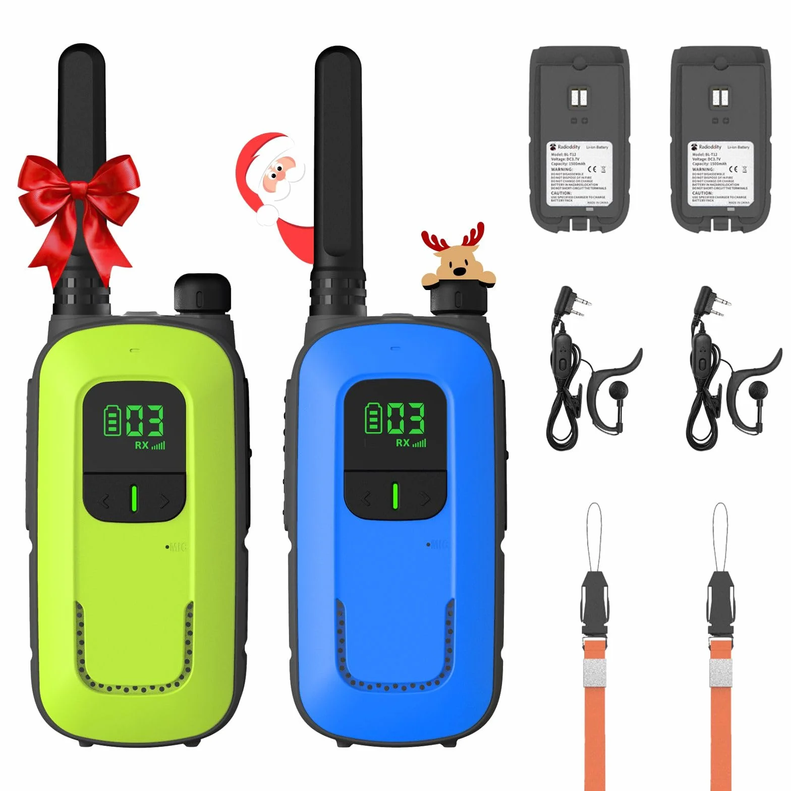 Radioddity PR-T3 Walkie Talkie PMR446 krótkofalówka VOX z 16 kanałami, latarka, zasięg 4 km, ładowalne akumulatory do przygód, aktywności na świeżym powietrzu, na kemping, 2 sztuki