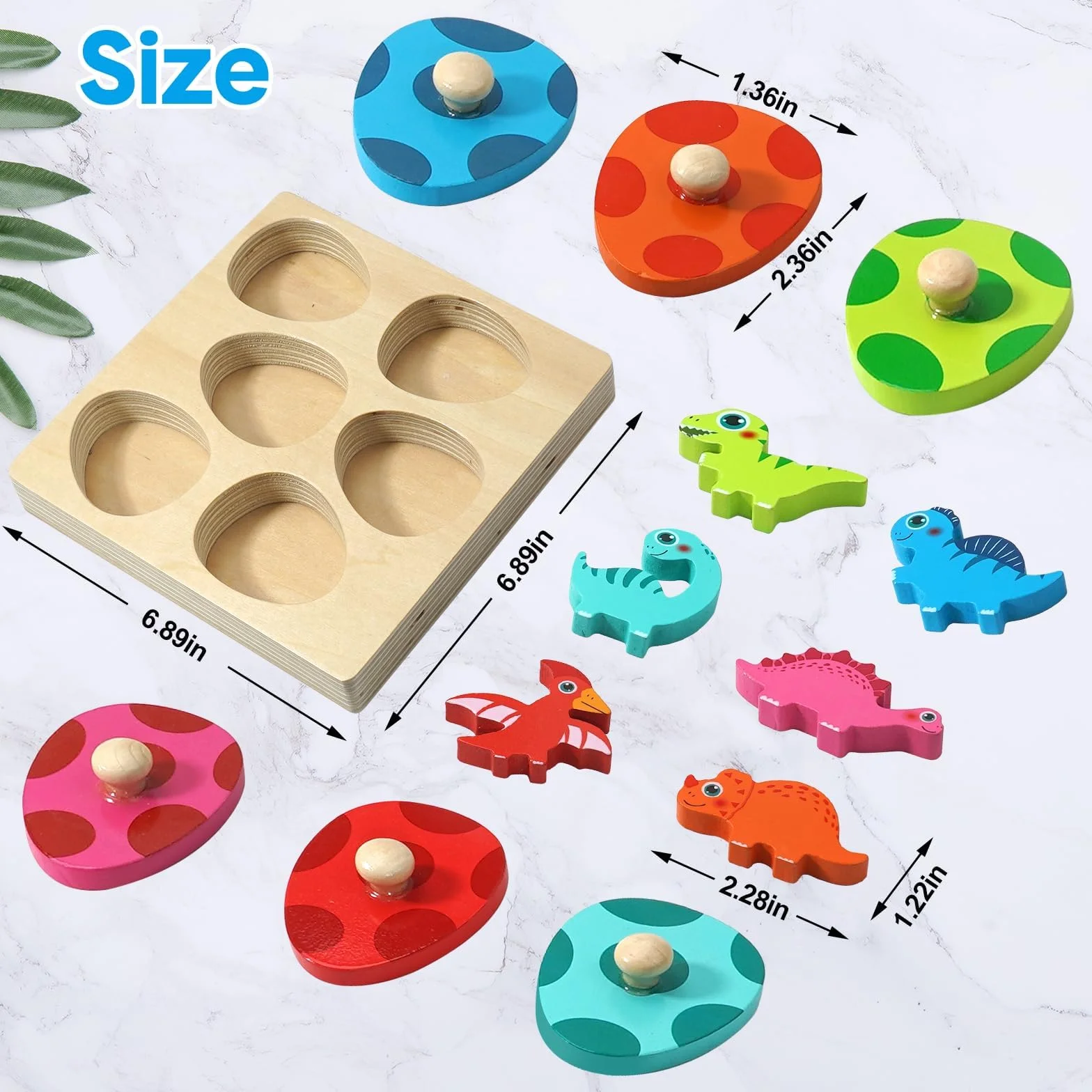 Dinozaury drewniane zabawki puzzle z guzikami, Goorder Montessori zabawka dla dzieci 1 2 i 3 lata, interaktywna gra edukacyjna puzzle, gry dla dzieci nauka dla chłopca, dziewczyny, urodziny, Boże