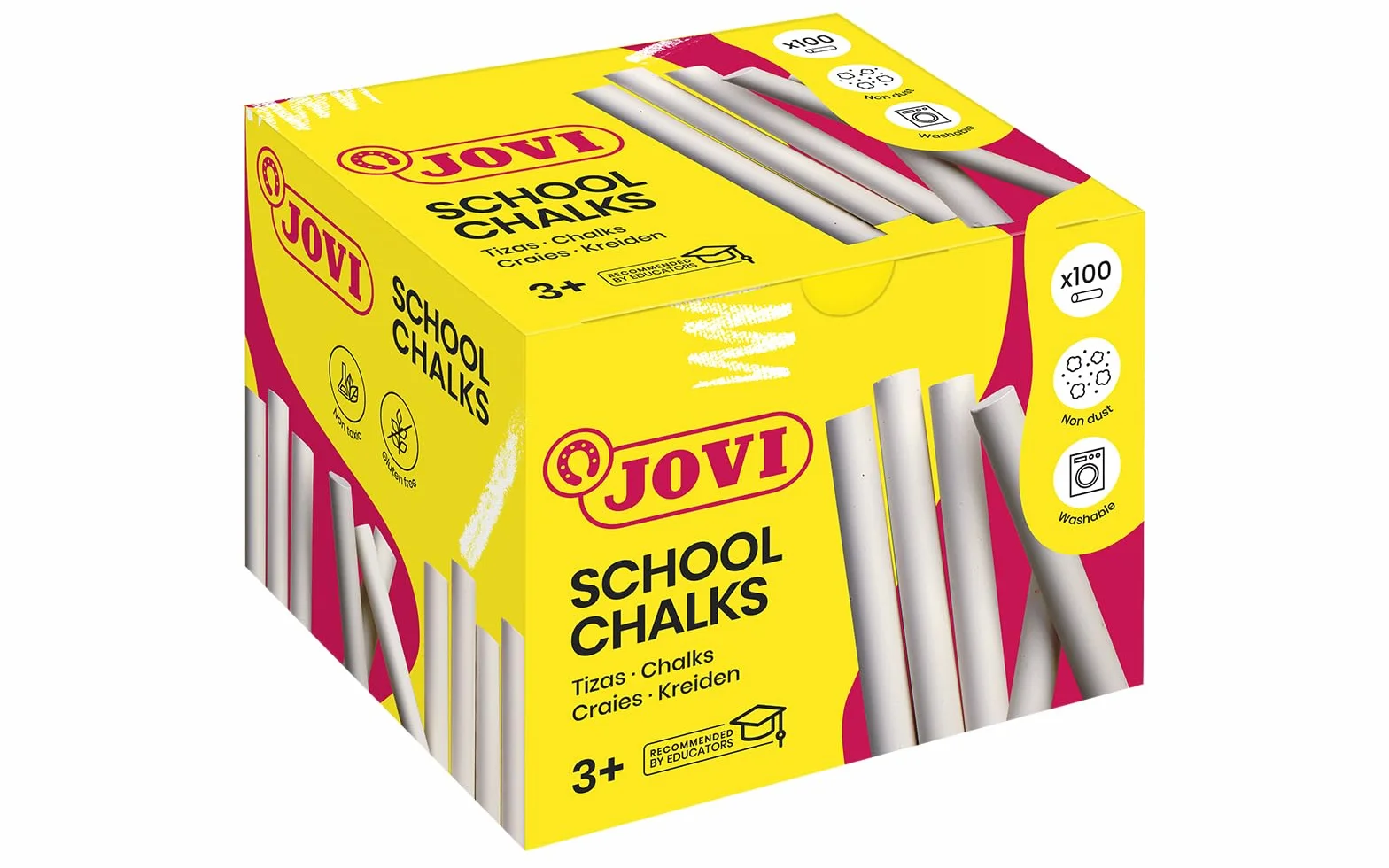 Jovi - Kredy CLASSCOLOR, Pudełko 100 szt., Kolor biały, Nie pylą, Łatwe do ścierania i bardzo odporne, Bezglutenowe (1100)