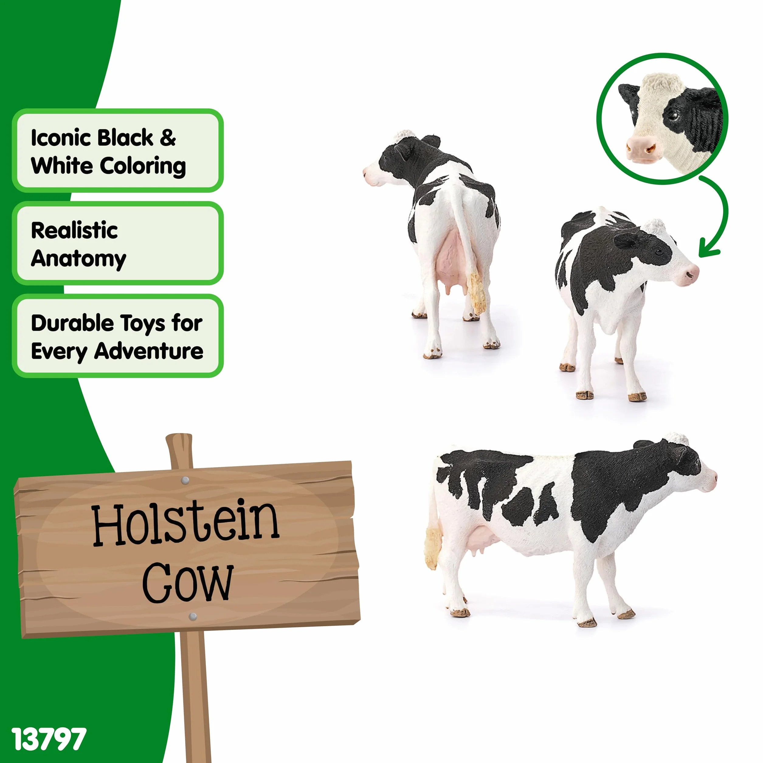 schleich FARM WORLD | Krowa holsztyńska 13797 | figurka zwierzęcia z farmy | szczegółowa figurka zwierzęcia | prezent dla dziewczynek i chłopców | zabawka farma od 3 lat | 13 x 6 x 8 cm