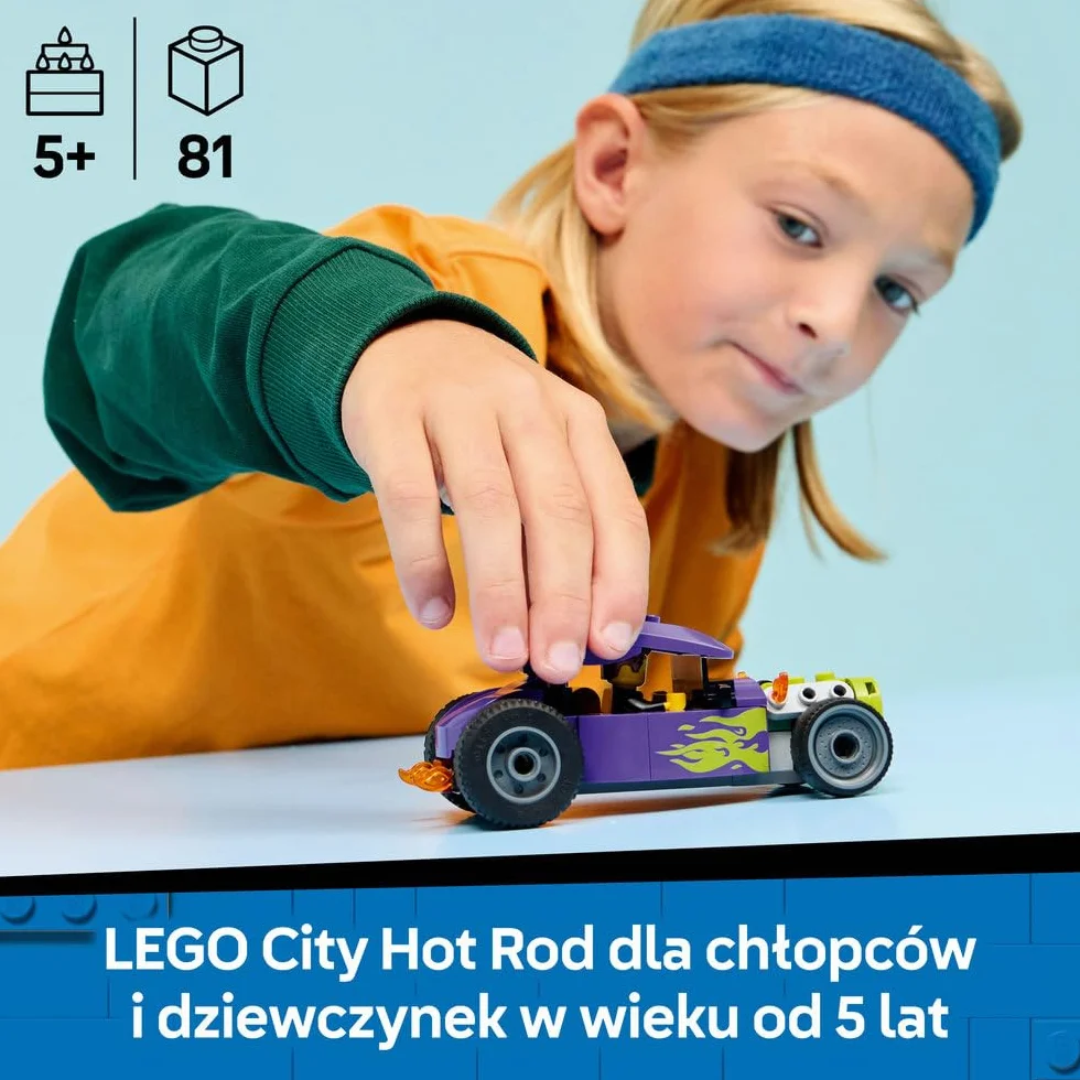 LEGO City Hot Rod, samochód wyścigowy, zabawka dla dzieci od 5 lat, wyścigówka i minifigurka kierowcy, pomysł na prezent dla 5-latka na urodziny, klocki dla chłopca i upominek dla dziewczynki 60485