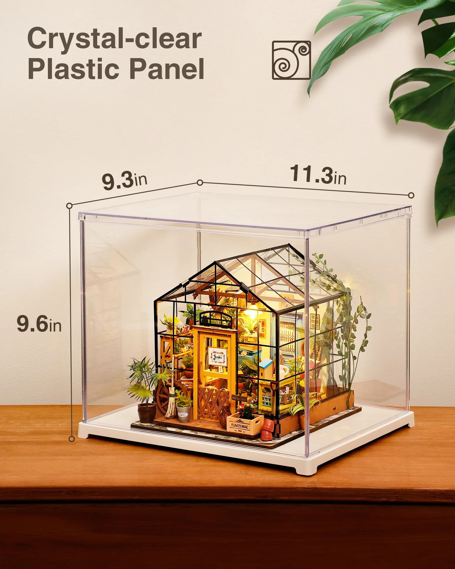 Rolife Akrylowe pudełko wystawowe, przezroczysta osłona przeciwpyłowa, zaprojektowana do domku dla lalek/DIY miniaturowy zestaw domków / puzzle 3D / figurki akcji (11,3x9,3x9,6 cala/28,7x23,7x24,4cm)