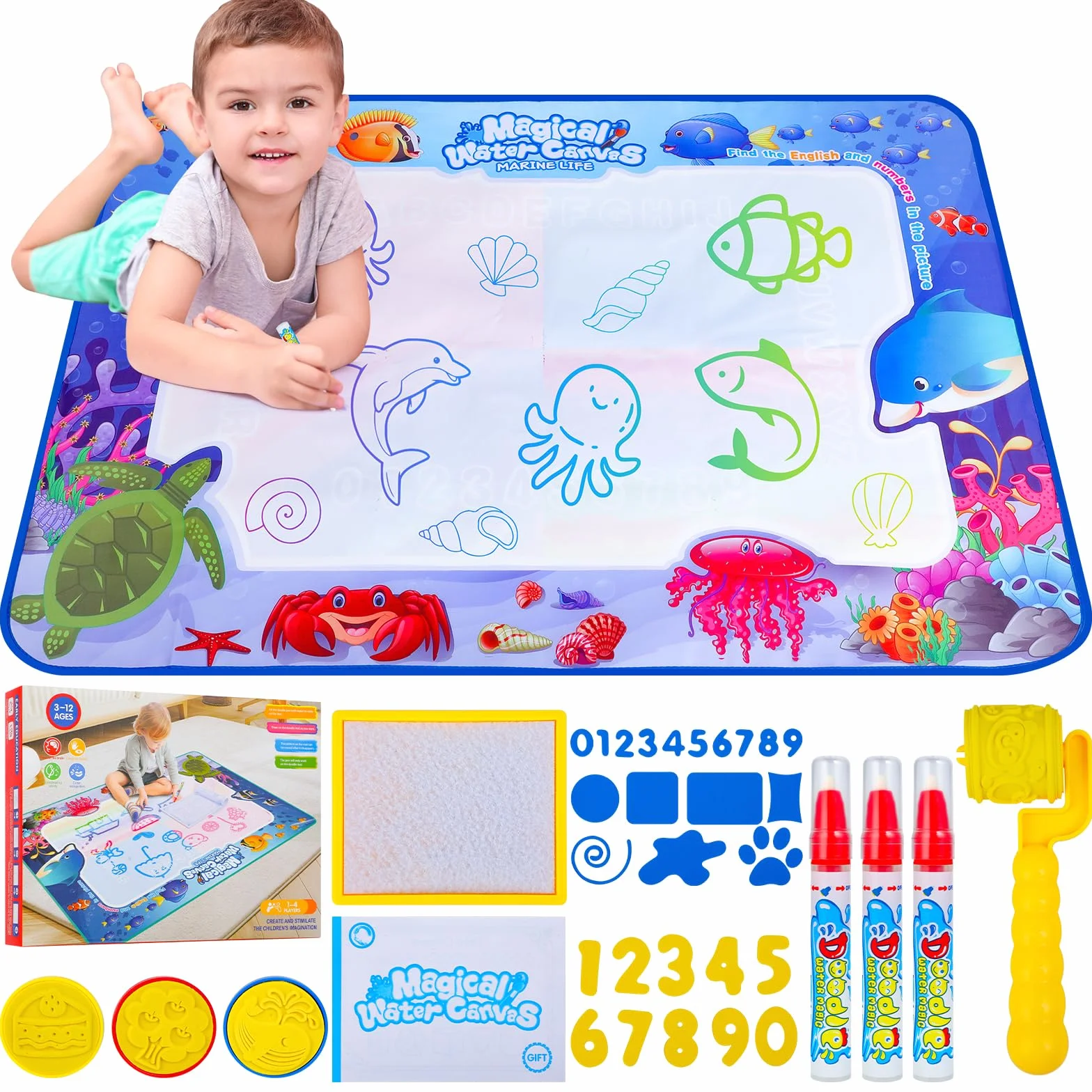 Aquadoodle od 1rok – mata domalowania dla dzieci od 1, 2, 3 lat, zabawka do kreatywnego malowania wodnego