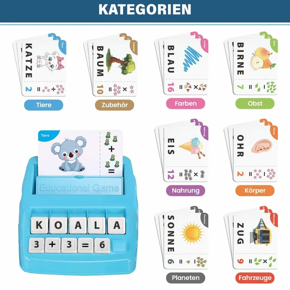 Gra edukacyjna z literami ABC Montessori od 4, 5, 6 lat, liczby, dla początkujących w szkole, 1 klasa, prezent dla przedszkolaków, zabawka edukacyjna, rozpoczęcie szkoły (turkusowa)