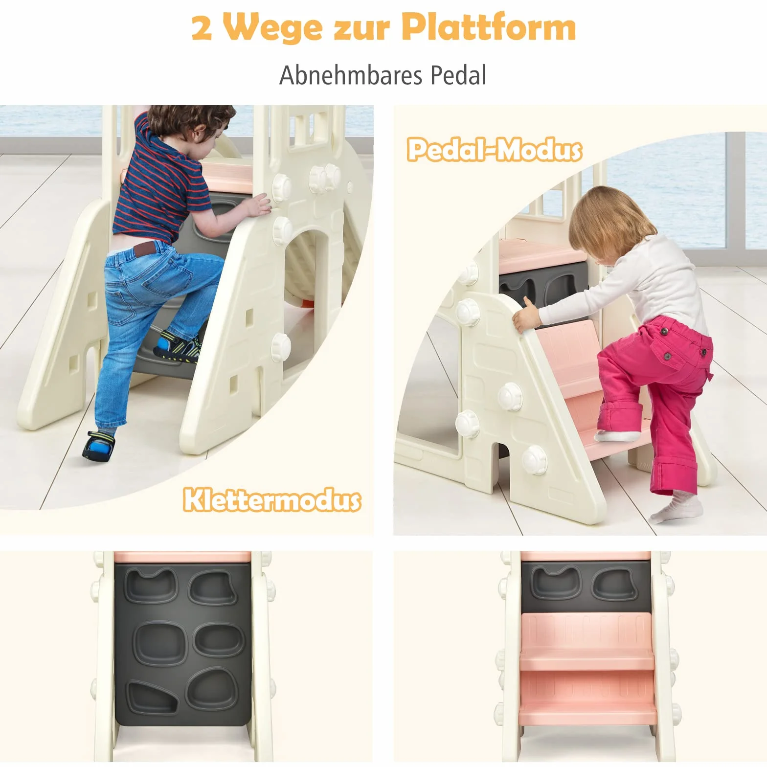 COSTWAY Plac zabaw dla dzieci, 6 w 1, zjeżdżalnia z drabiną, koszem do koszykówki, kółkami, teleskopem i tunelem, centrum zabaw, do użytku wewnątrz i na zewnątrz, dla dzieci w wieku 3-8 lat (różowa)