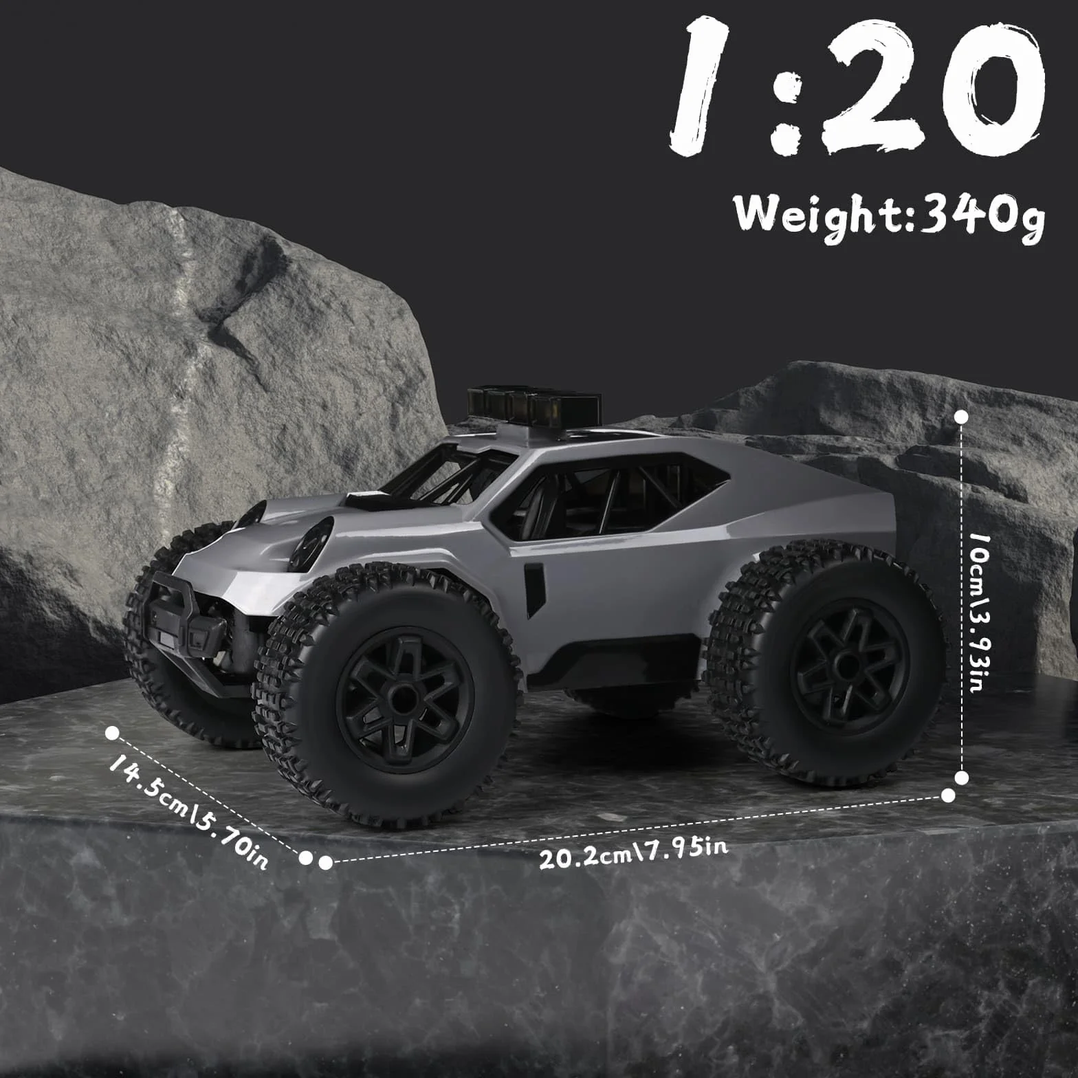 Comius Sharp Samochód zdalnie sterowany, 1/20 20km/h, szybki zdalnie sterowany samochód, pojazd terenowy z napędem na cztery koła ze światłami LED, prezent dla dzieci w wieku 7-14 lat (szary)