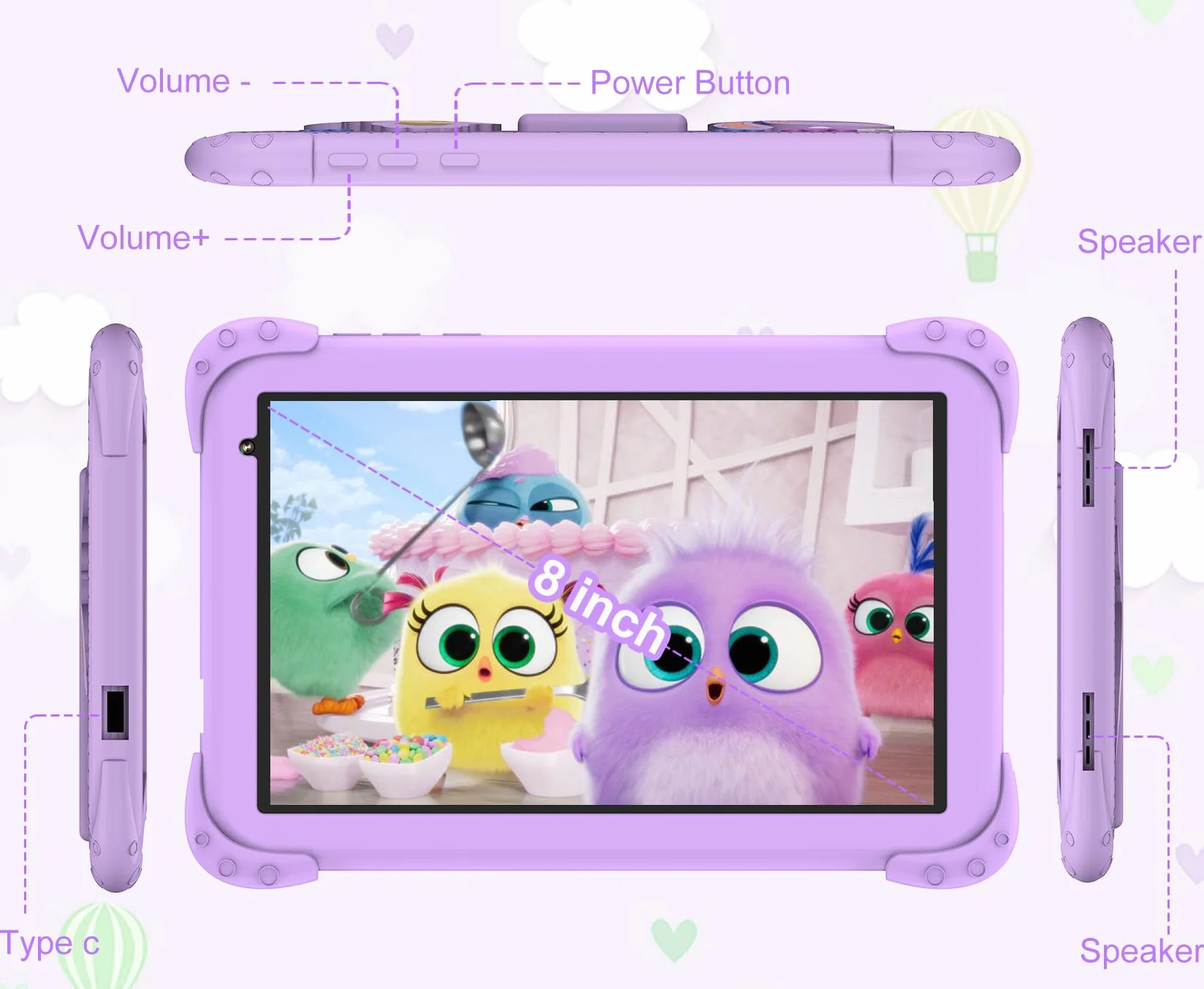Tablet dla dzieci 8 Cali Android 11, 128GB Rom 6GB Ram TF256GB Edukacyjny dla dzieci HD 1280x800 Quad Core 4000mAh kontrola rodzicielska Google Play Kids Tablet(Fioletowy)