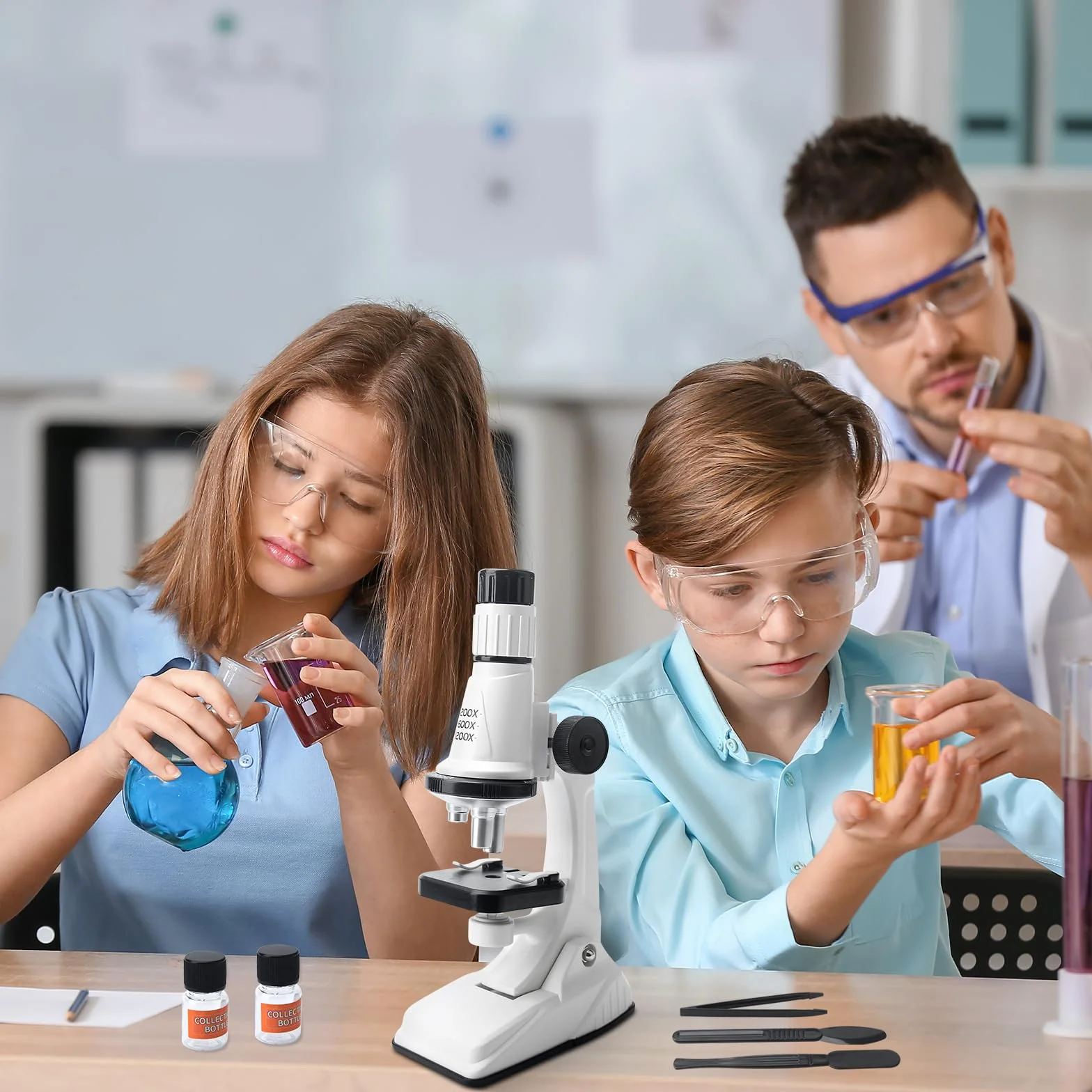 Mikroskop dla dzieci, powiększenie 200x-1200x, eksperymentalna zabawka edukacyjna, przenośny zestaw mikroskopowy, zestaw do eksperymentów naukowych do laboratorium szkolnego, domu, dla chłopców i