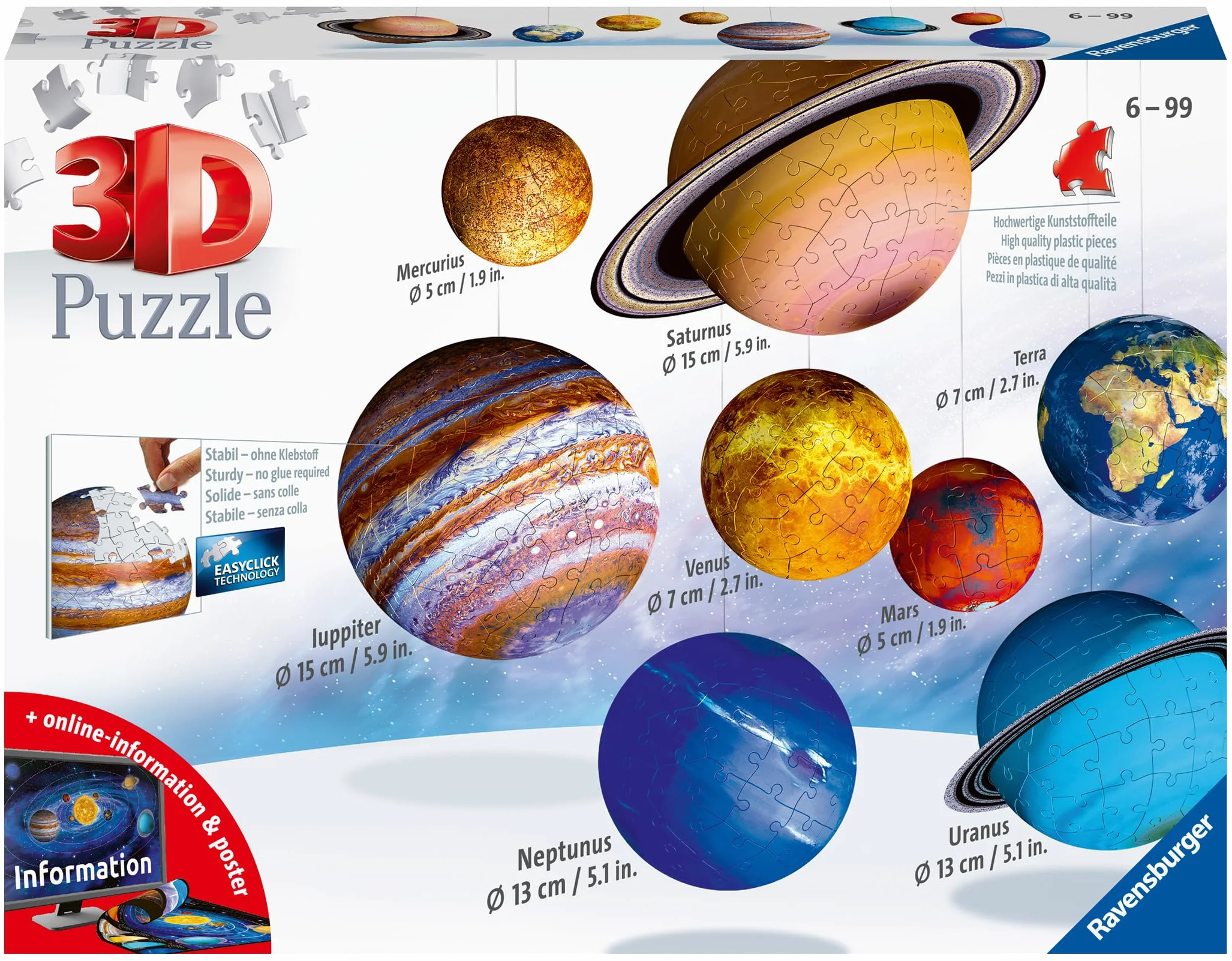 Ravensburger Puzzle 3D 11668 Ravensburger Układ Planetarny 960 Elementów Puzzle 3D (11668) Dla Dzieci I Dorosłych. Technologia Easy Click - Każdy Element Pasuje Idealnie,kolorowy