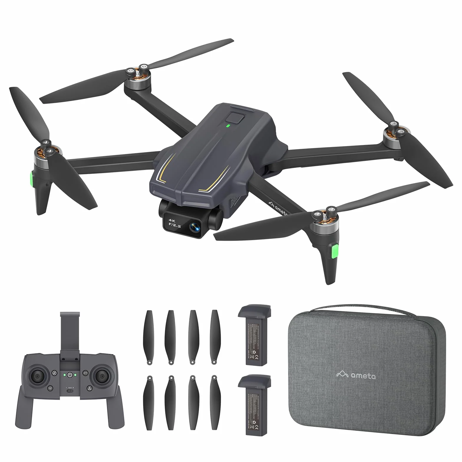 Ameta Dron z Kamerą 4K Profesjonalną, S20 Pro Drone GPS dla Dzieci i Dorosłych z Automatycznym Powrotem, 50 Minutami, Funkcją śledzenia, Sterowaniem Gestami, Drony FPV Ważące Mniej niż 249g