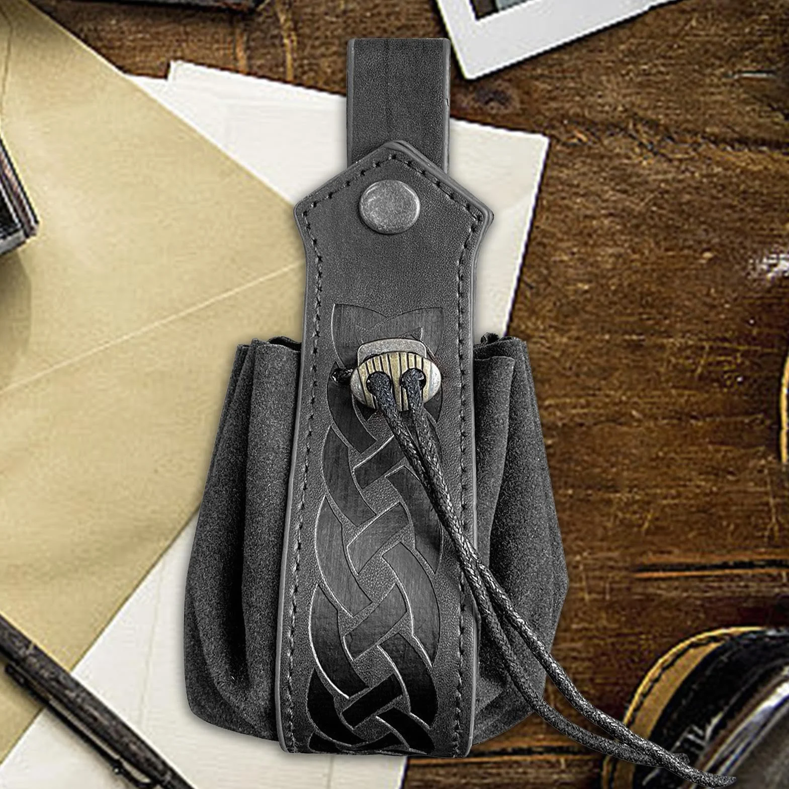 Générique Skórzany na monety | Mała skórzana torebka na monety PU - woreczki ze sznurkiem PU dla mężczyzn kobiet, retro cosplay pas etui na kości 1,57 x 6,3 , czarny, Se référer au