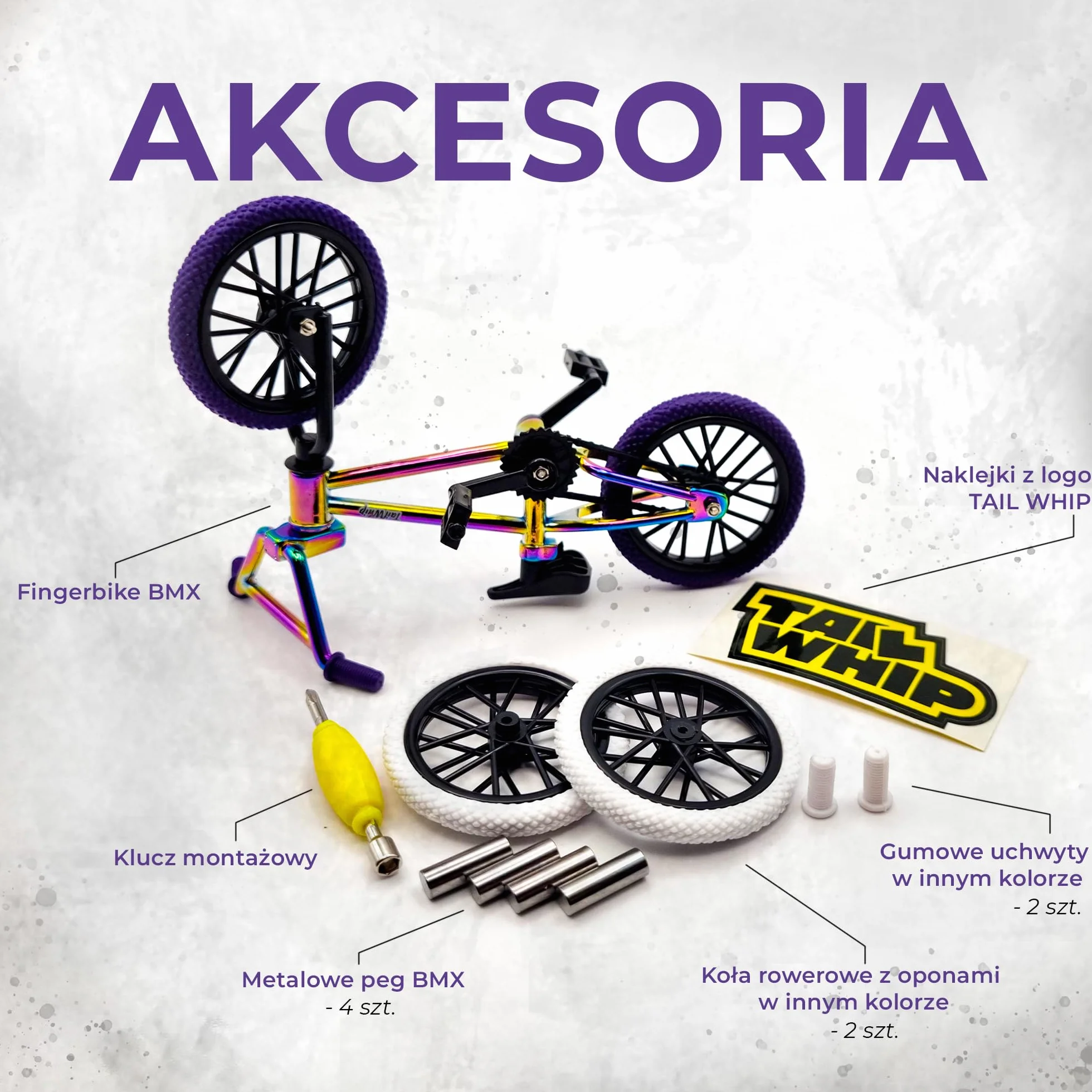 TAILWHIP Finger Bike BMX, Metalowy Mini Rower na Palce z Personalizowanymi Akcesoriami do Niesamowitych Trików, Kompatybilny z Tech Deck Fingerboards i Finger Scooters, Rozwija Motorykę Rąk, multi