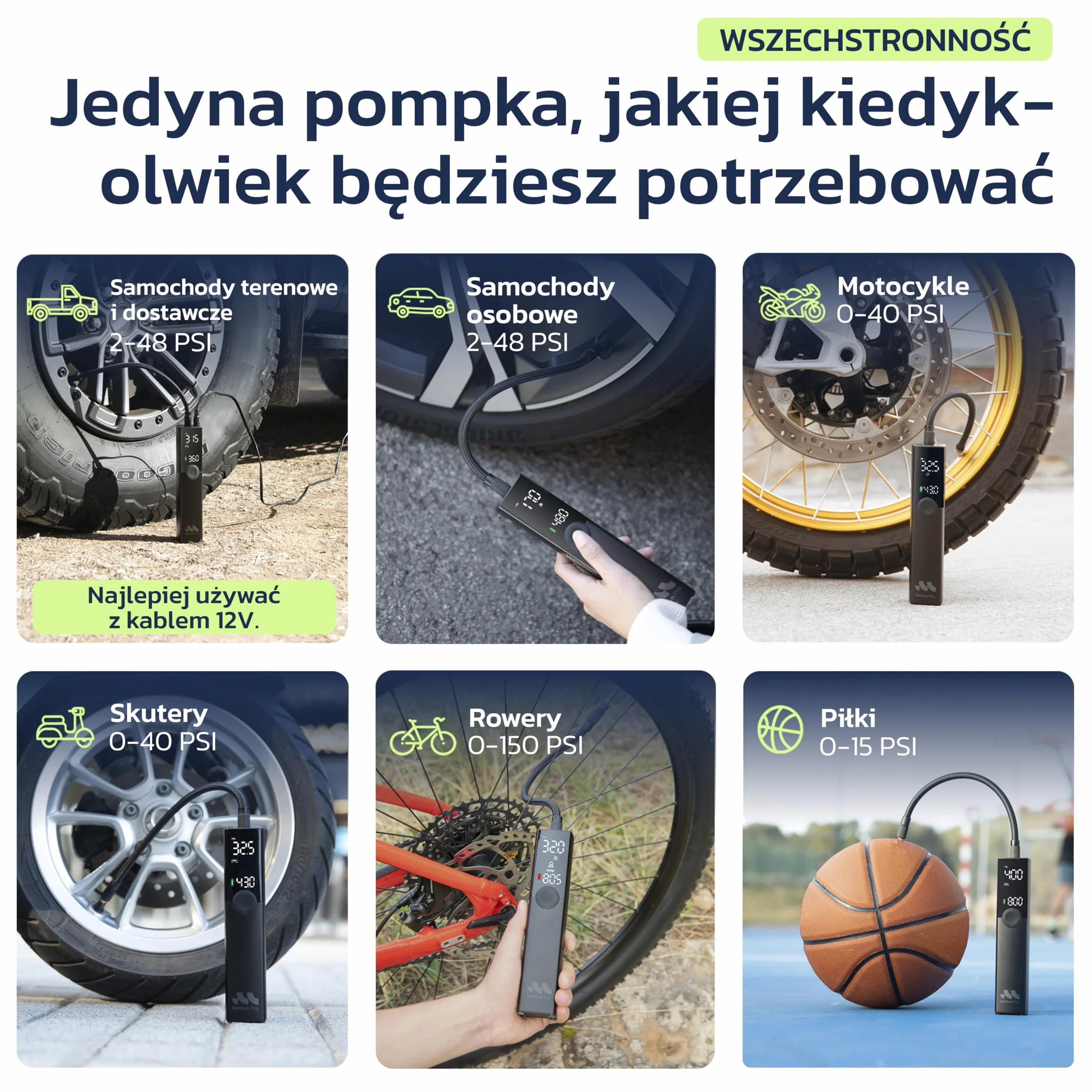 Pompa do opon, przenośna sprężarka powietrza do samochodu, roweru, motocykla, SUV-a i ciężarówki, szybka pompka samochodowa, 150 PSI, bezprzewodowa i 12 V DC, automatyczne wyłączanie, wyświetlacz LED
