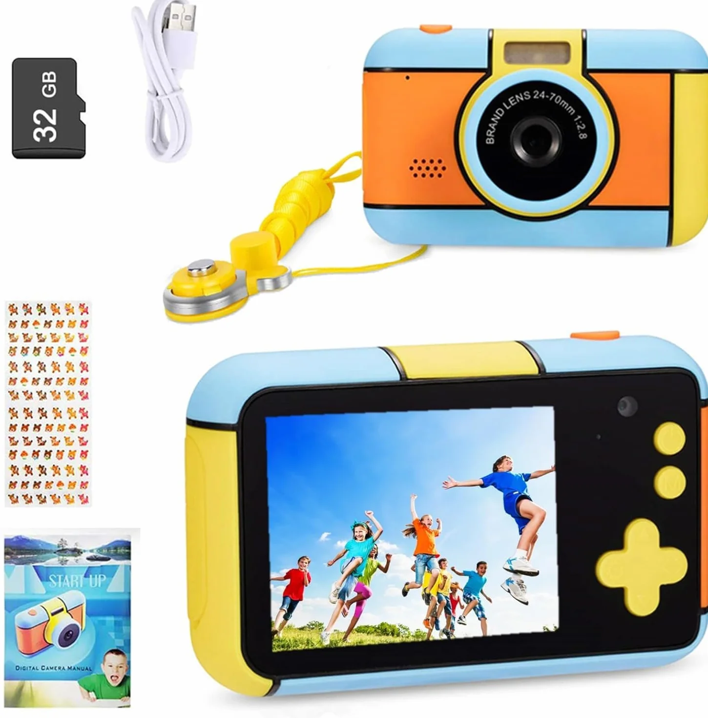 Aparat Fotograficzny dla Dzieci 24 MP, 2,4" 1080P Kamera Wideo z Kartą 32G, Zoom 4X, Filtry - Prezent dla Dzieci 3-10 Lat