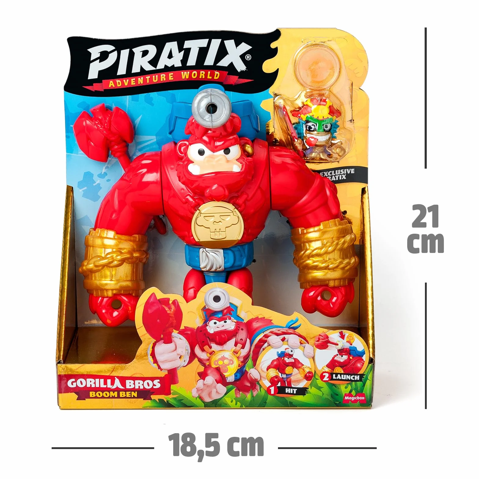 PIRATIX Boom Ben – ruchomy goryl, który potrafi uderzać poziomo i wystrzeliwać pociski. W zestawie znajduje się 1 goryl, 1 ekskluzywny Piratix, 1 ekskluzywna moneta i 1 pocisk.