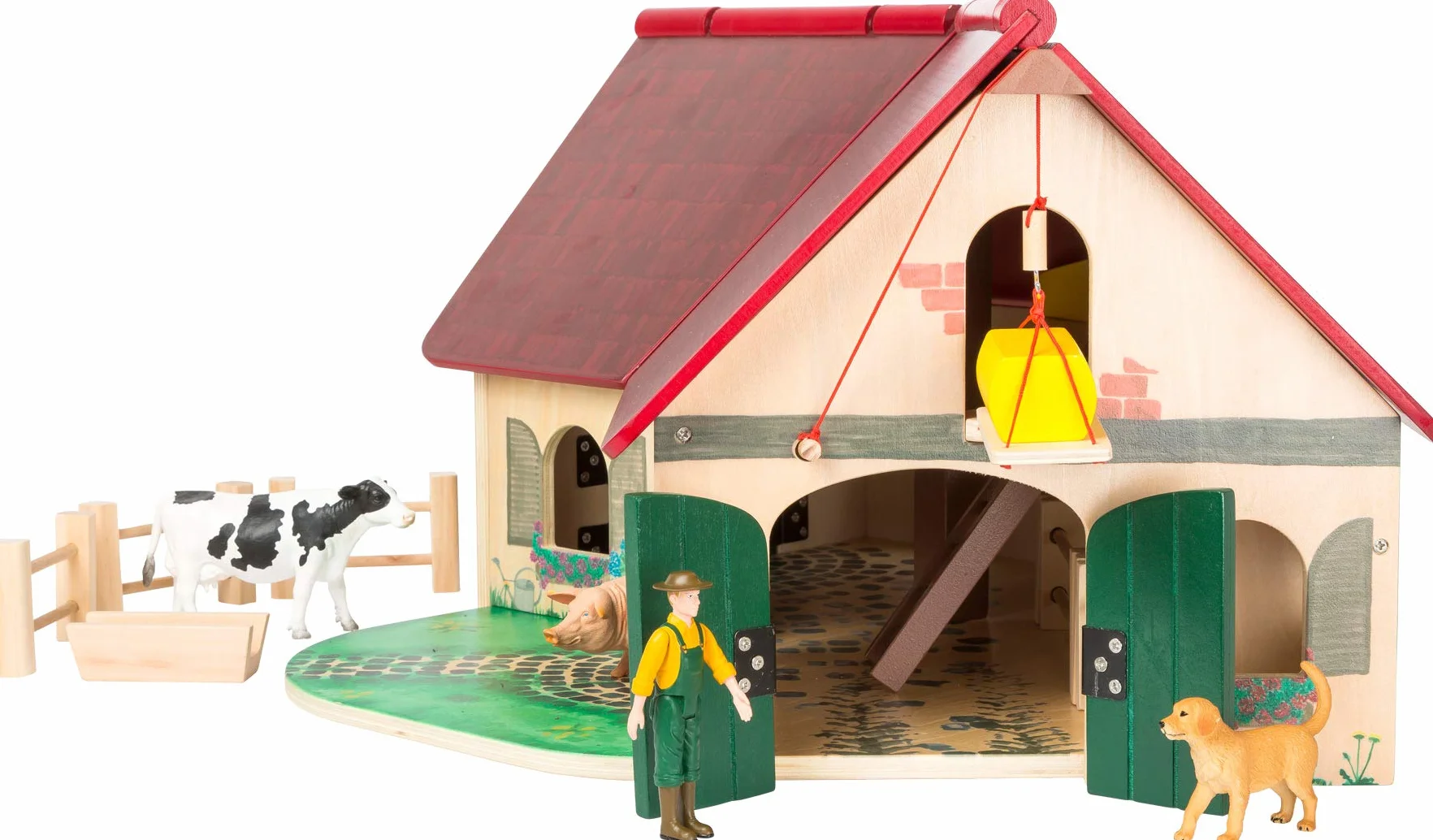 Woodfriends gospodarstwo rolne z drewna certyfikowanego przez FSC® w 100% z rozkładanym dachem, dla dzieci od 3 lat z akcesoriami
