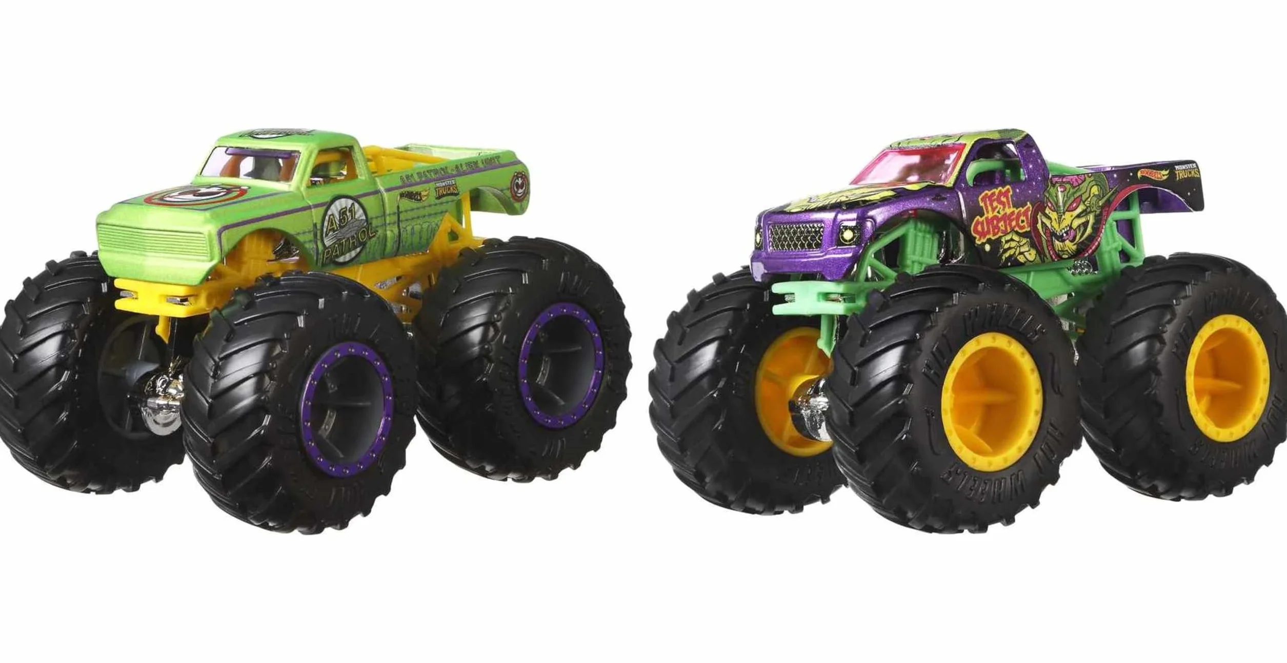 Hot Wheels Monster Trucks 2-pak, zestaw 2 zabawkowych pojazdów w skali 1:64, dla dzieci i kolekcjonerów (style mogą się różnić), FYJ64