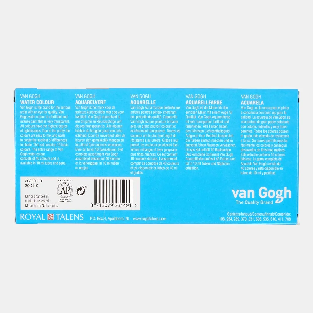 Van Gogh Zestaw farb akwarelowych, zestaw tubek 10 x 10 ml