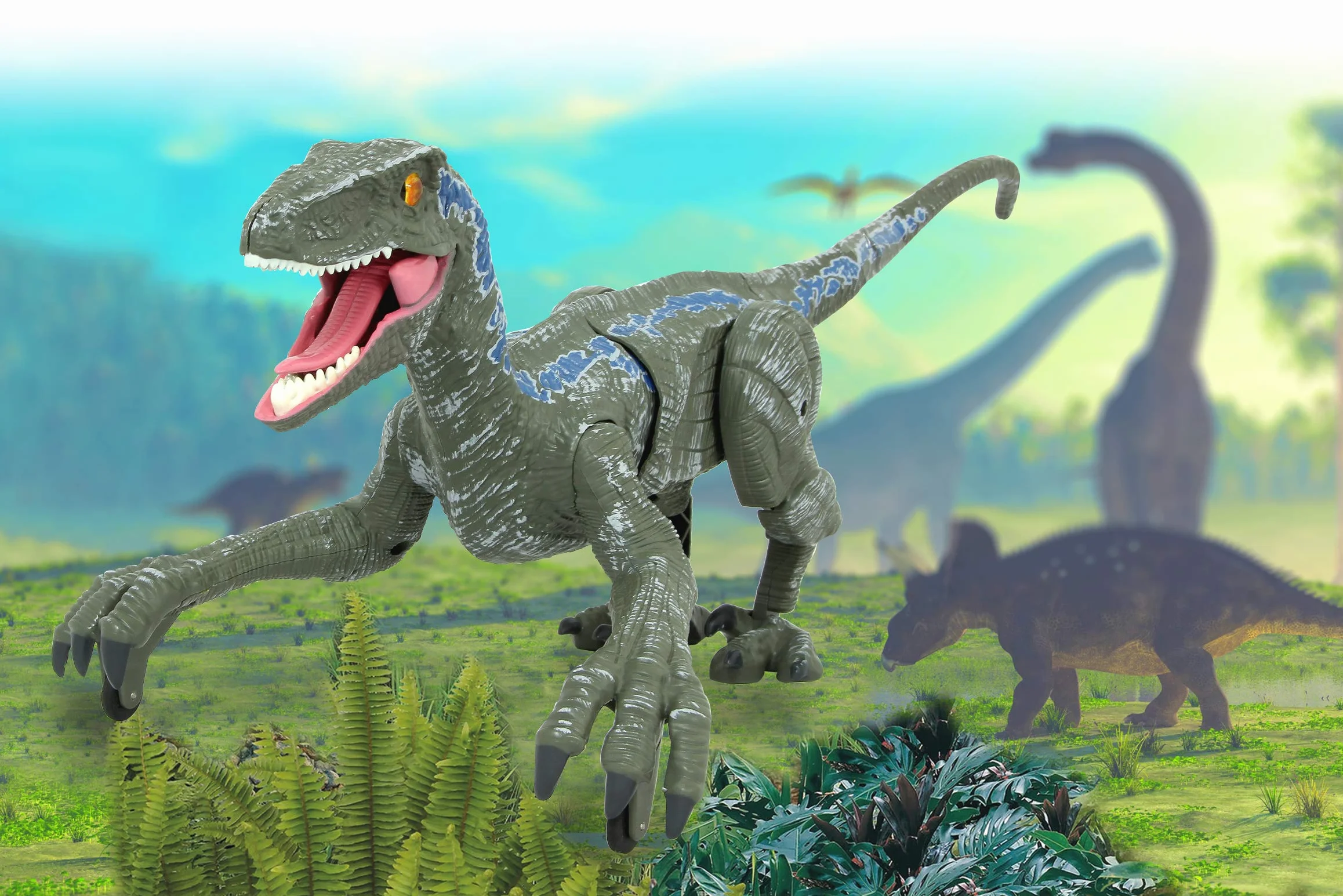 Jamara 410153 410153 dinozaur Velociraptor Li-Ion 3,7 V 2,4 GHz RC model funkcjonalny dla początkujących elektryczny, zielony