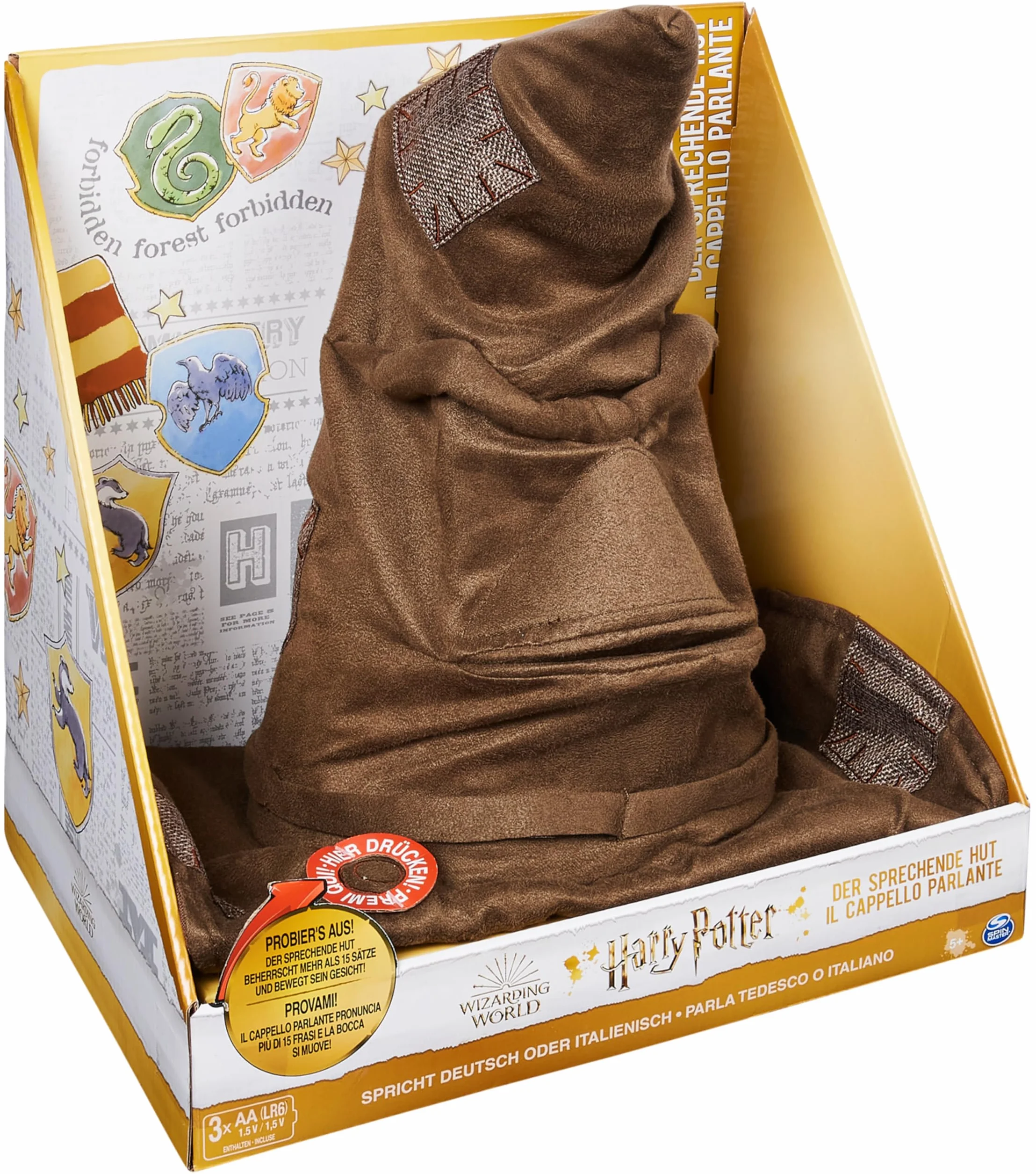 Spin Master Wizarding World Harry Potter - Interaktywna czapka gadająca z zabawką dla dzieci w wieku 5 lat i starszych, oficjalnie licencjonowana, wersja włoska