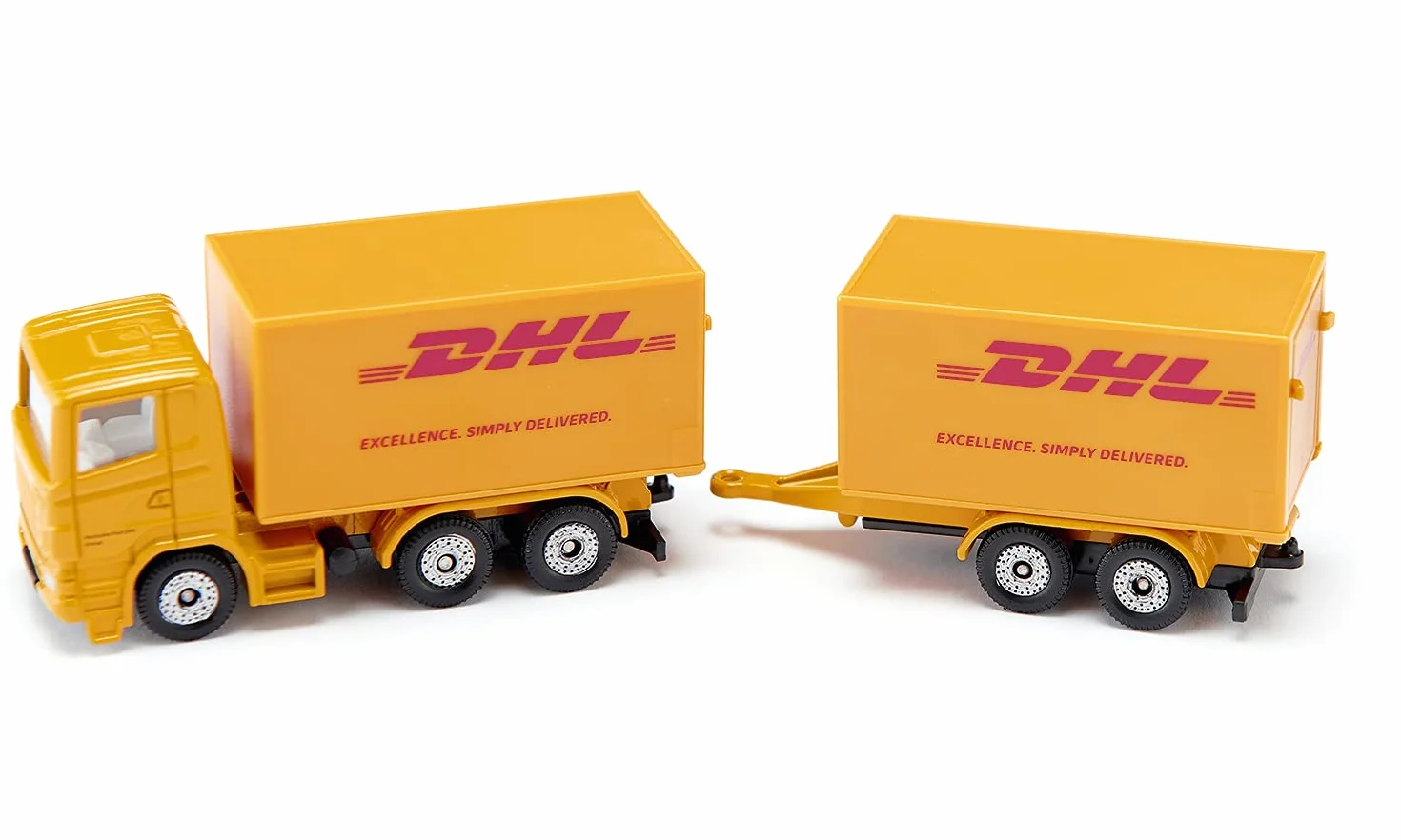 Siku 1694, Ciężarówka z przyczepą DHL, Metal/Tworzywo sztuczne, Żółta, Otwierana tylna klapa, Odczepiana przyczepa