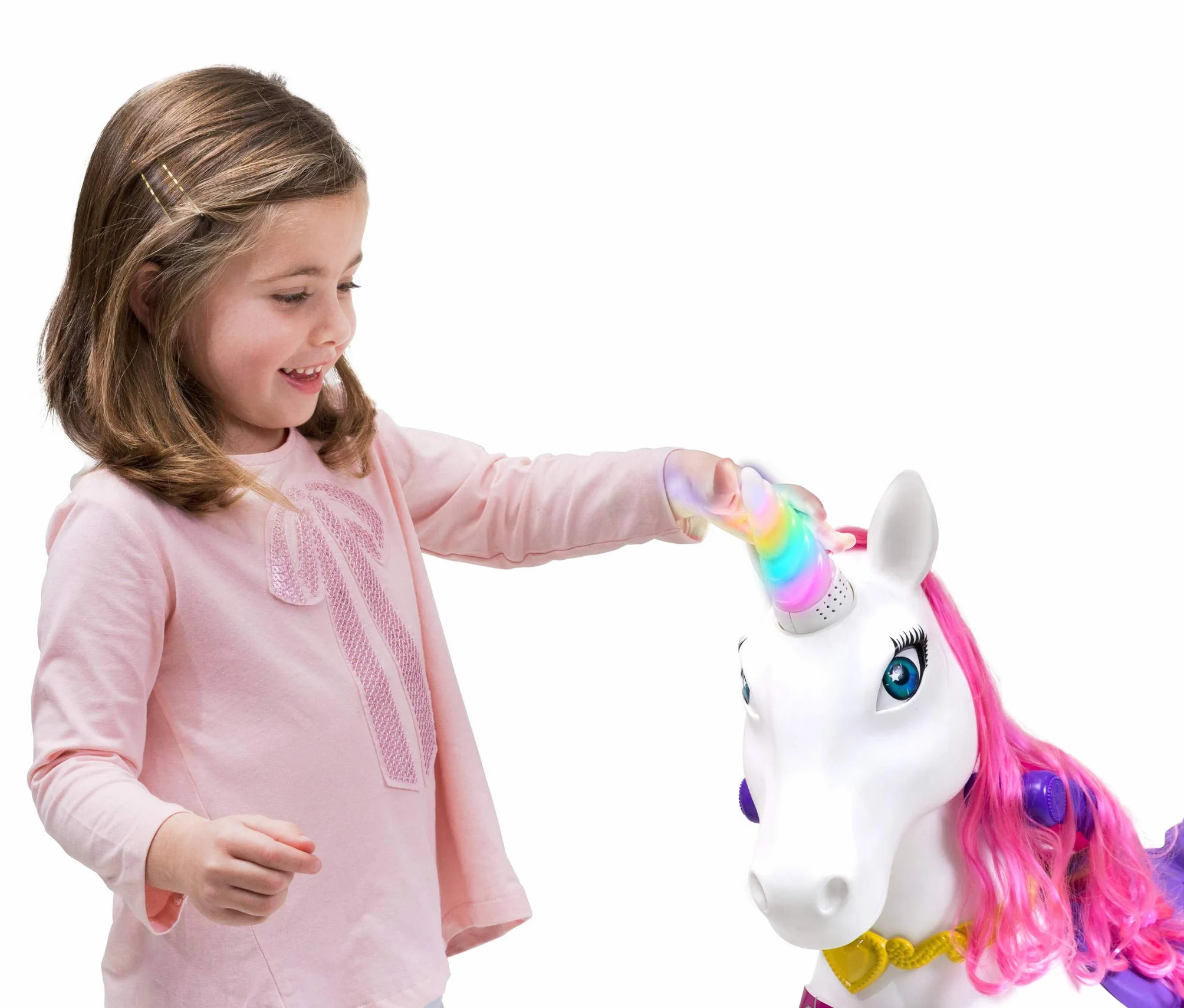 FEBER - My Lovely Unicorn z różową grzywką, elektronicznym zwierzakiem i pojazdem akumulatorowym 12 V (Famosa 800011603)