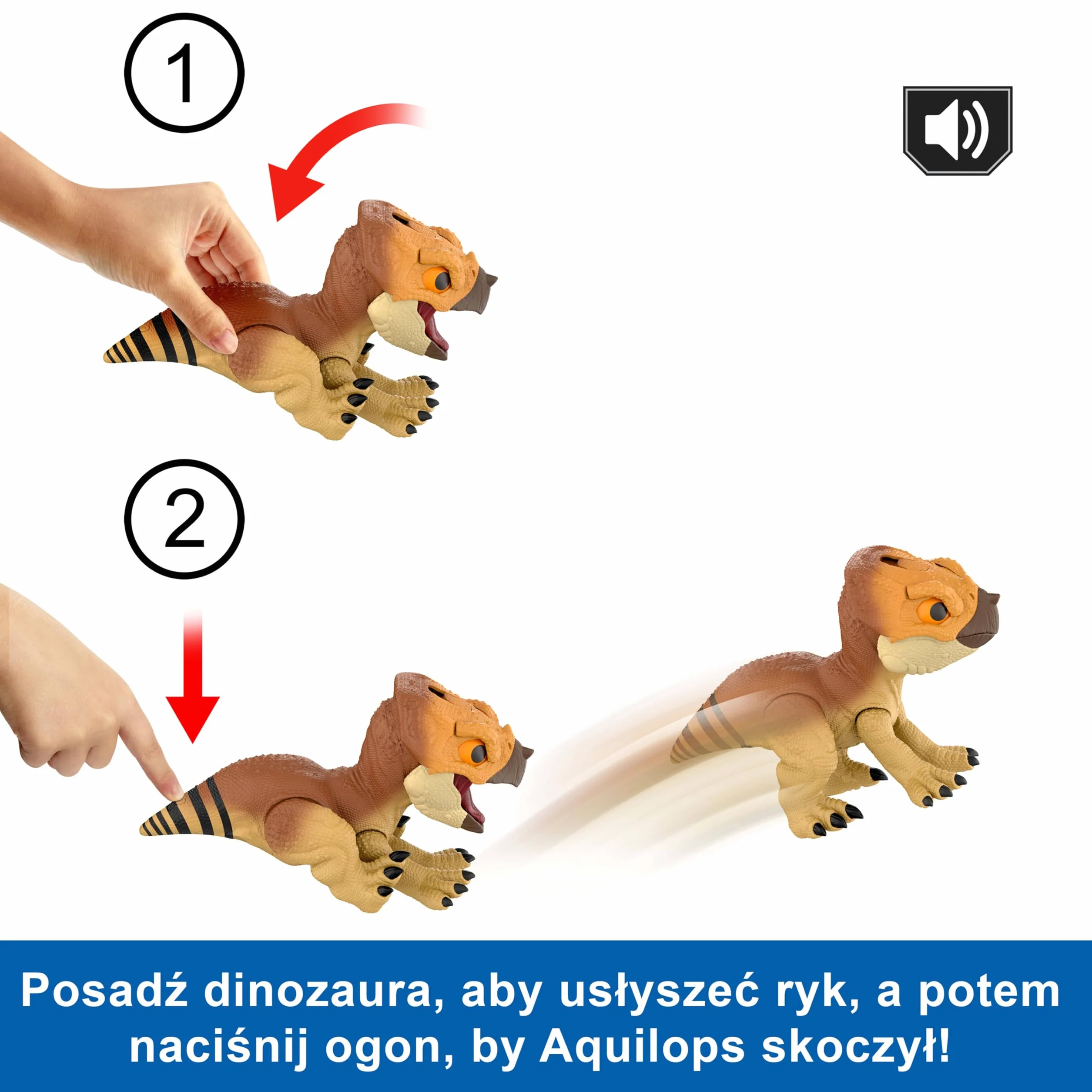 Mattel Jurassic World: Odrodzenie Aquilops Interaktywny przyjaciel dinozaur zabawka, figurka interaktywna z ruchem i dźwiękami, elektroniczna zabawka do „tresowania” z „jedzeniem”, JGC01