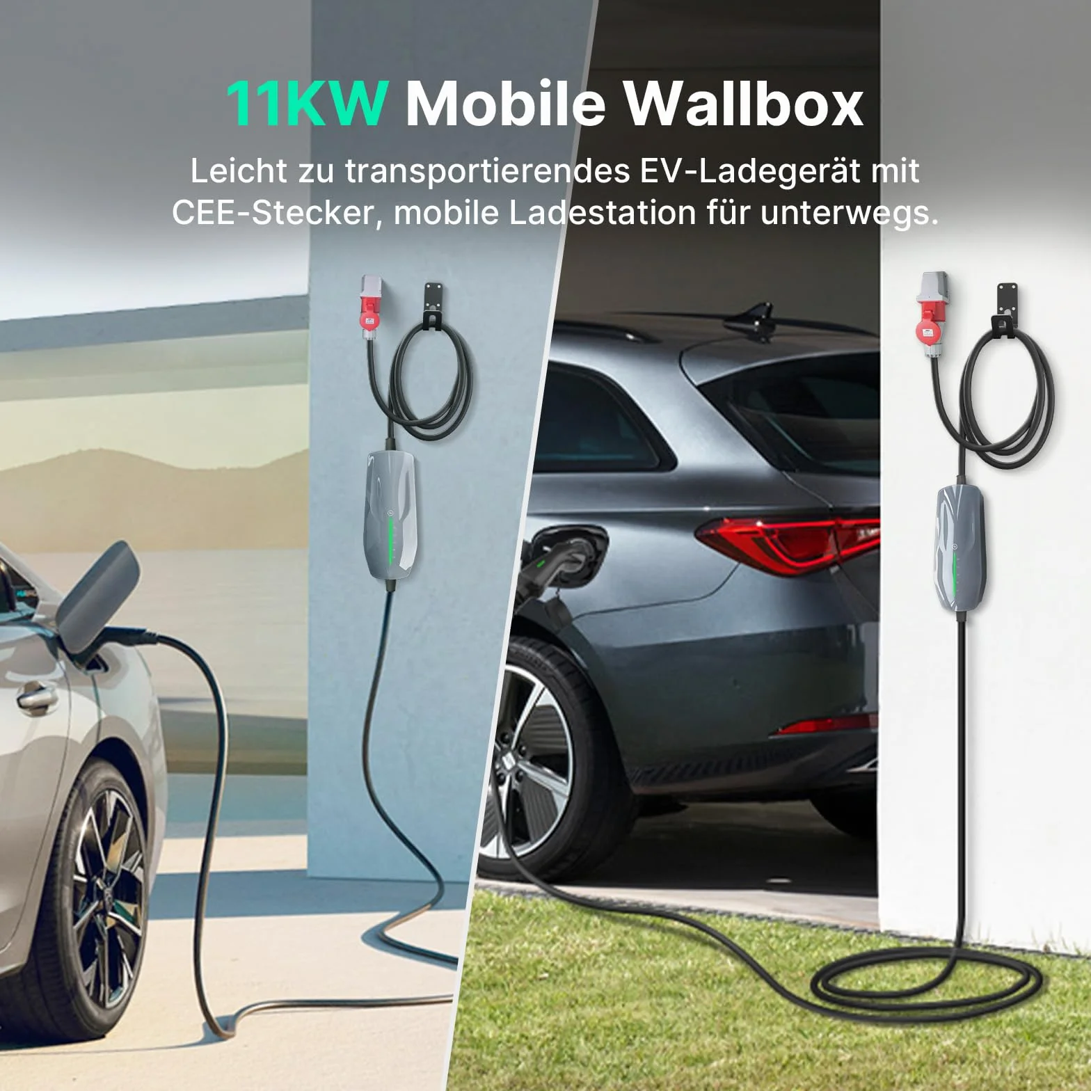 Kabel ładujący typu 2 11 KW EV ładowarka z wtyczką CEE, [6-16A] trójfazowa mobilna stacja ładująca Wallbox do pojazdów elektrycznych EVSE, IEC 62196-2, 6 metrów