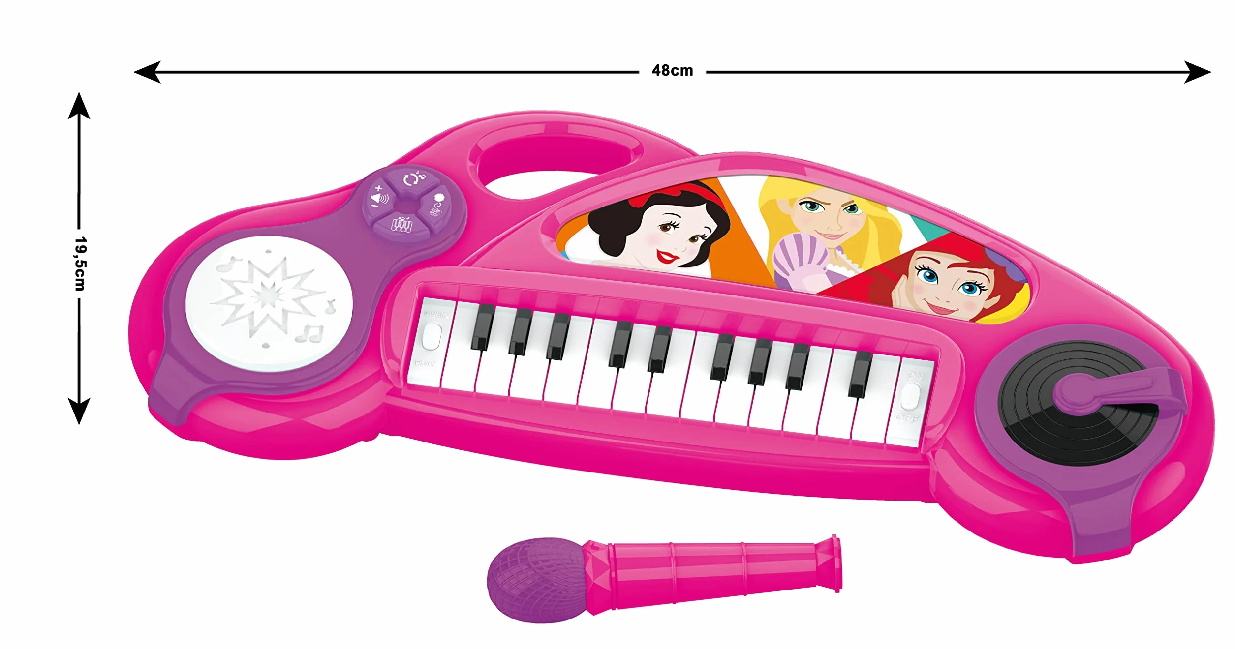 Lexibook, Disney Princess, Pianino elektroniczne dla dzieci z efektami świetlnymi, mikrofonem, perkusją, wbudowanym głośnikiem, utworami demo, odtwarzaczem DJ, różowy/fioletowy, K704DP