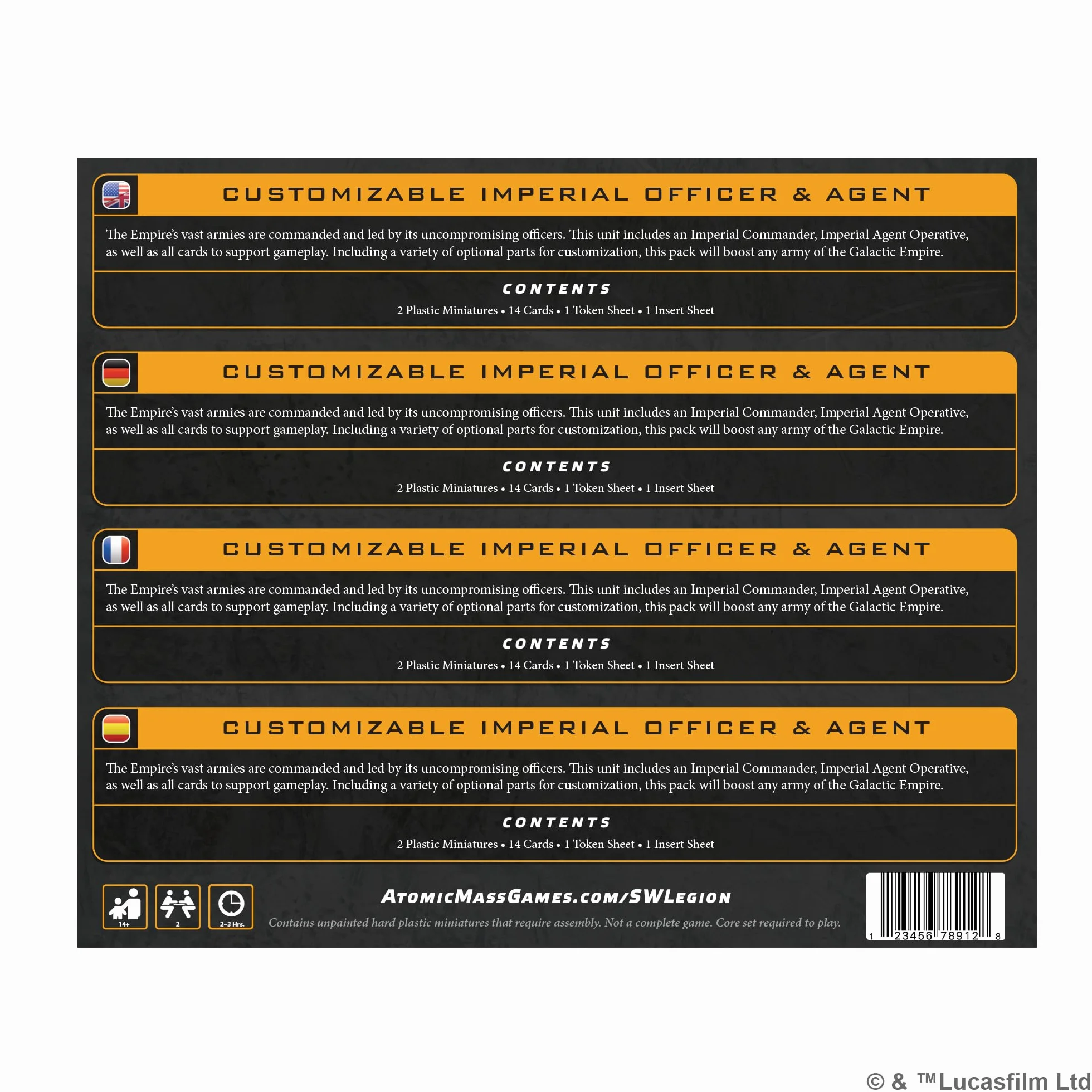 Asmodee, Star Wars: Legion – Customizable Imperial Officer & Agent, rozszerzenie, Atomic Mass Games, tablet, dla 2 graczy, 14+ lat, 120-180 minut, niemiecki, wielojęzyczny