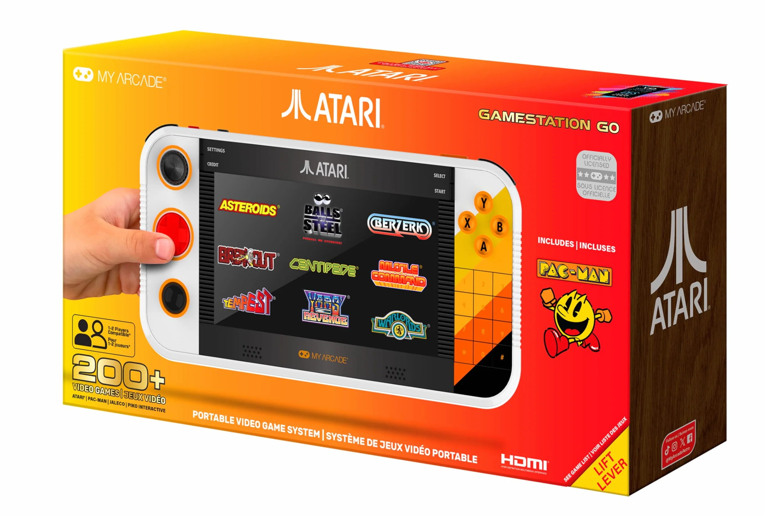 MY ARCADE Atari Gamestation Go, Retro Portable Gaming Console with 200+ Games, 7-inch Screen, Wi-Fi, Rechargeable Battery