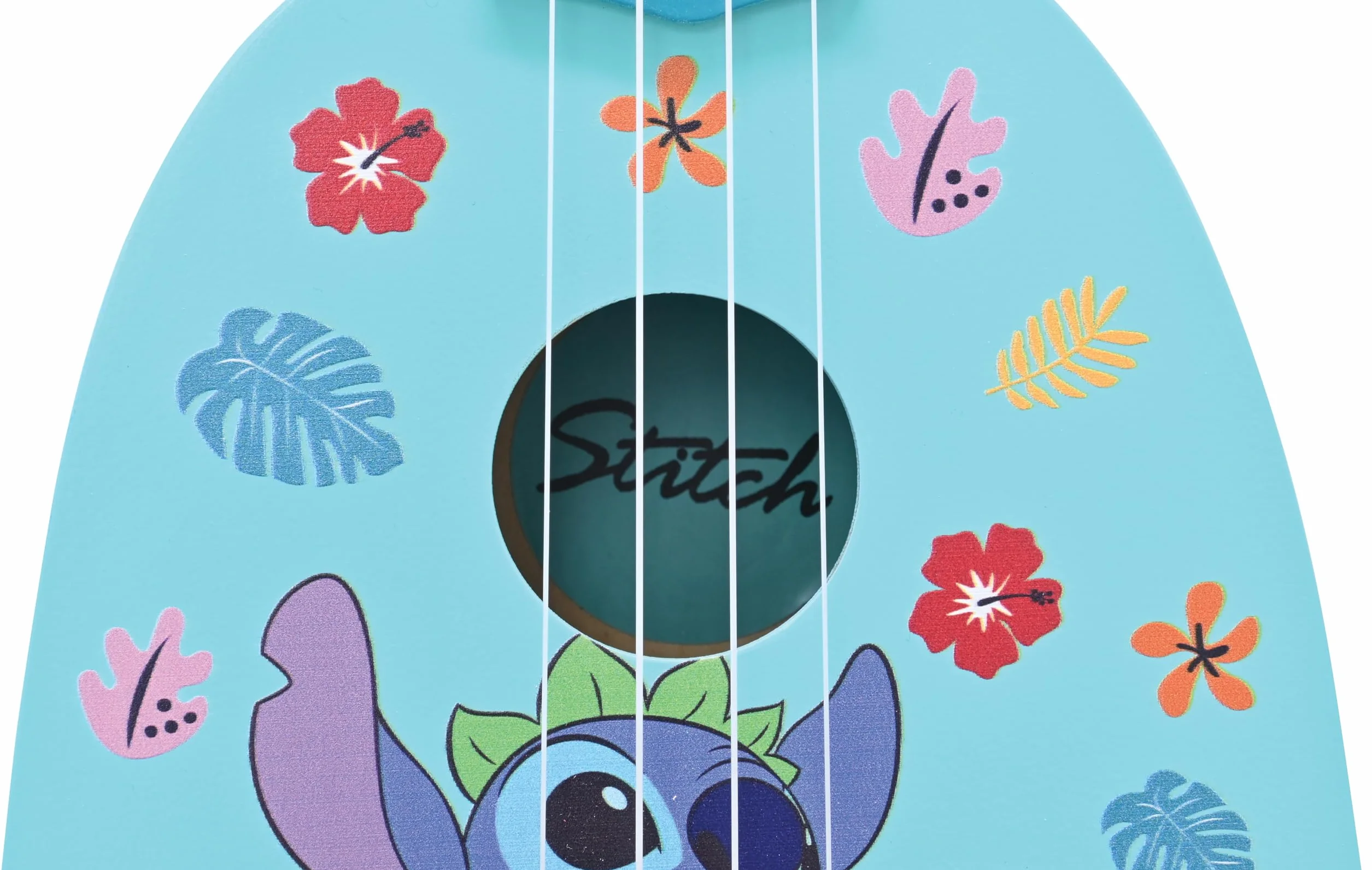 Lexibook, Disney Stitch, Moje Pierwsze Drewniane Ukulele, 4 Struny Nylonowe, 53 cm, Przewodnik w Zestawie, Niebieski, K230D