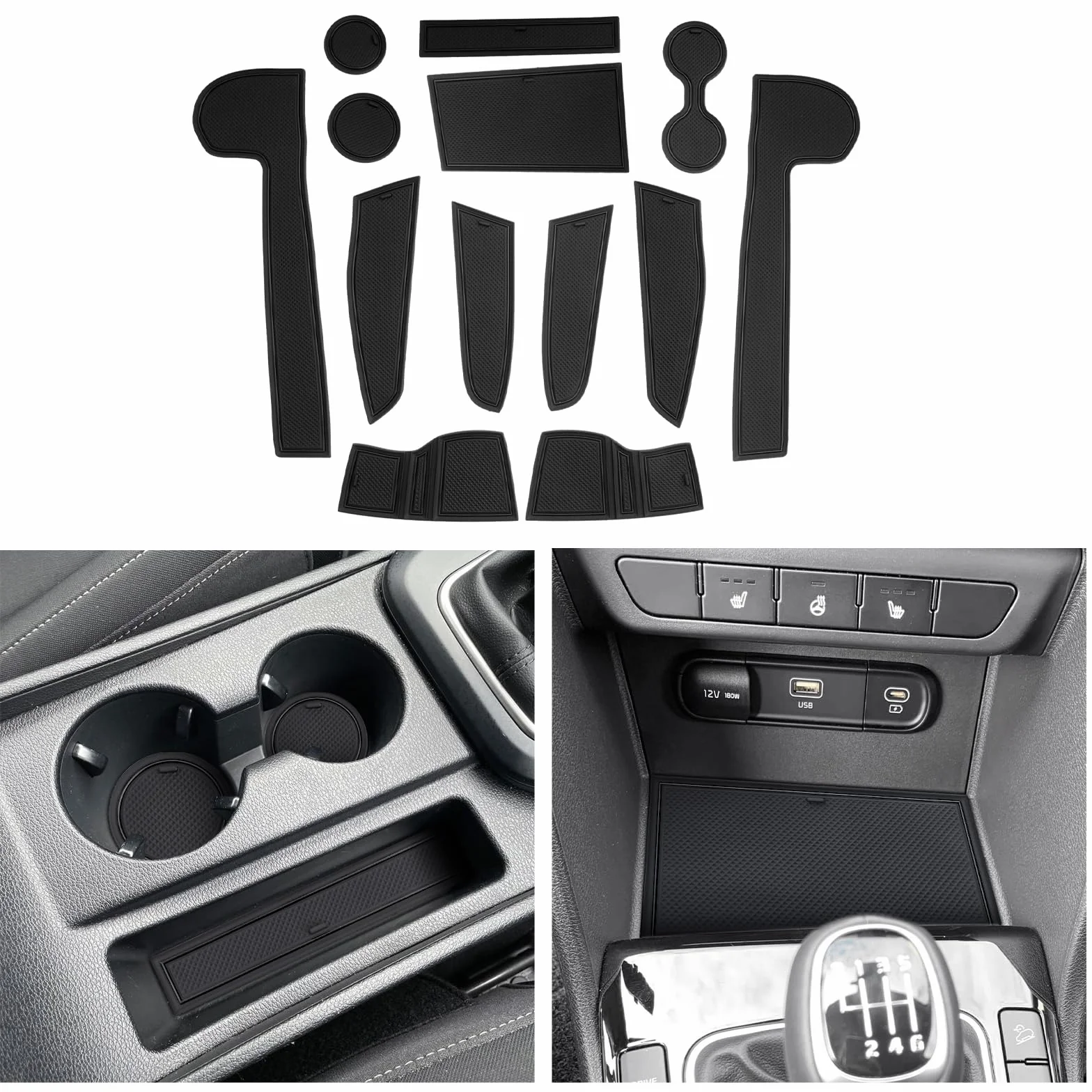 CDEFG Kompatybilne z Kia Sportage NQ5 2022-2023 2024 2025 Antypoślizgowe dywaniki gumowe do konsoli środkowej (manualna skrzynia biegów, czarne)