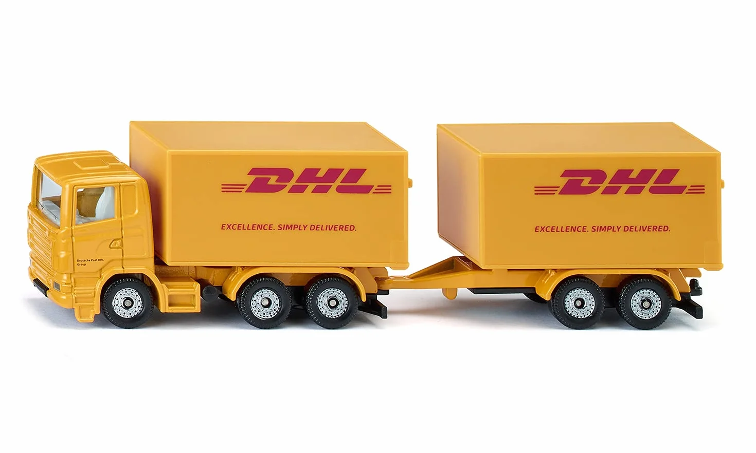 Siku 1694, Ciężarówka z przyczepą DHL, Metal/Tworzywo sztuczne, Żółta, Otwierana tylna klapa, Odczepiana przyczepa