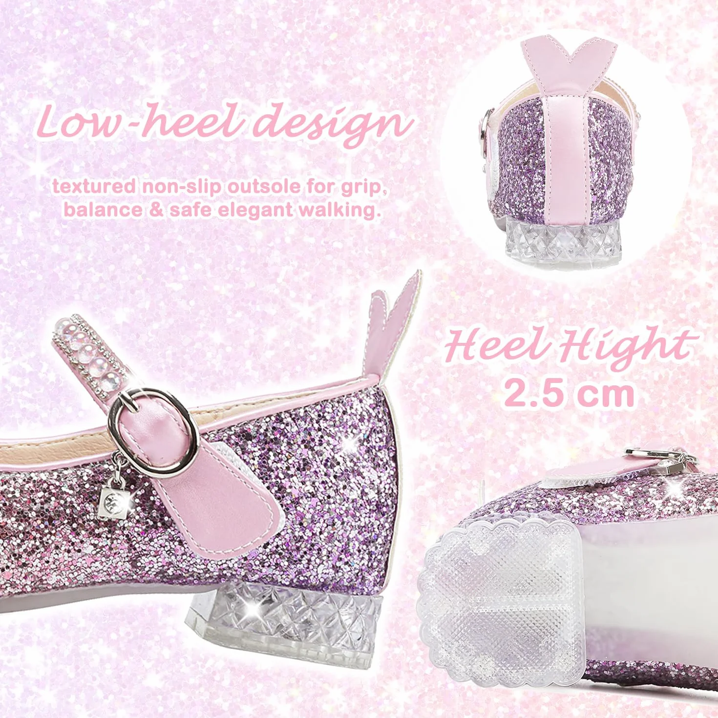 Dziewczęce buty do sukienki Mary Jane brokatowe buty księżniczki niskie obcasy maluch impreza ślub urodziny bal cosplay buty dla dzieci balet buty do tańca