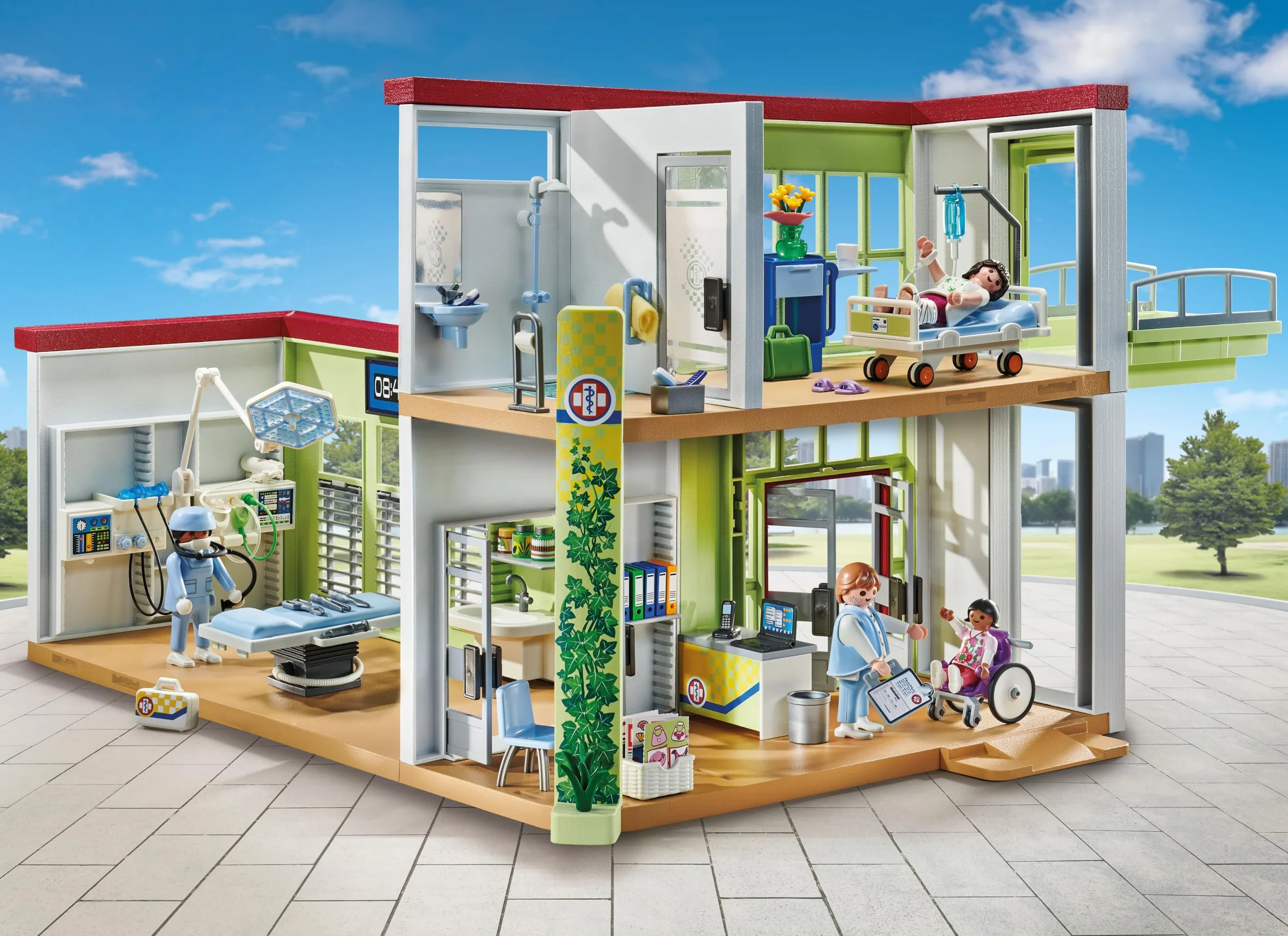 PLAYMOBIL Action Heroes 71615 Nowoczesny szpital, wyprodukowane średnio w w ponad 80% z materiałów pochodzących z recyklingu i materiałów ekologicznych, zestaw dla dzieci od 4 roku życia