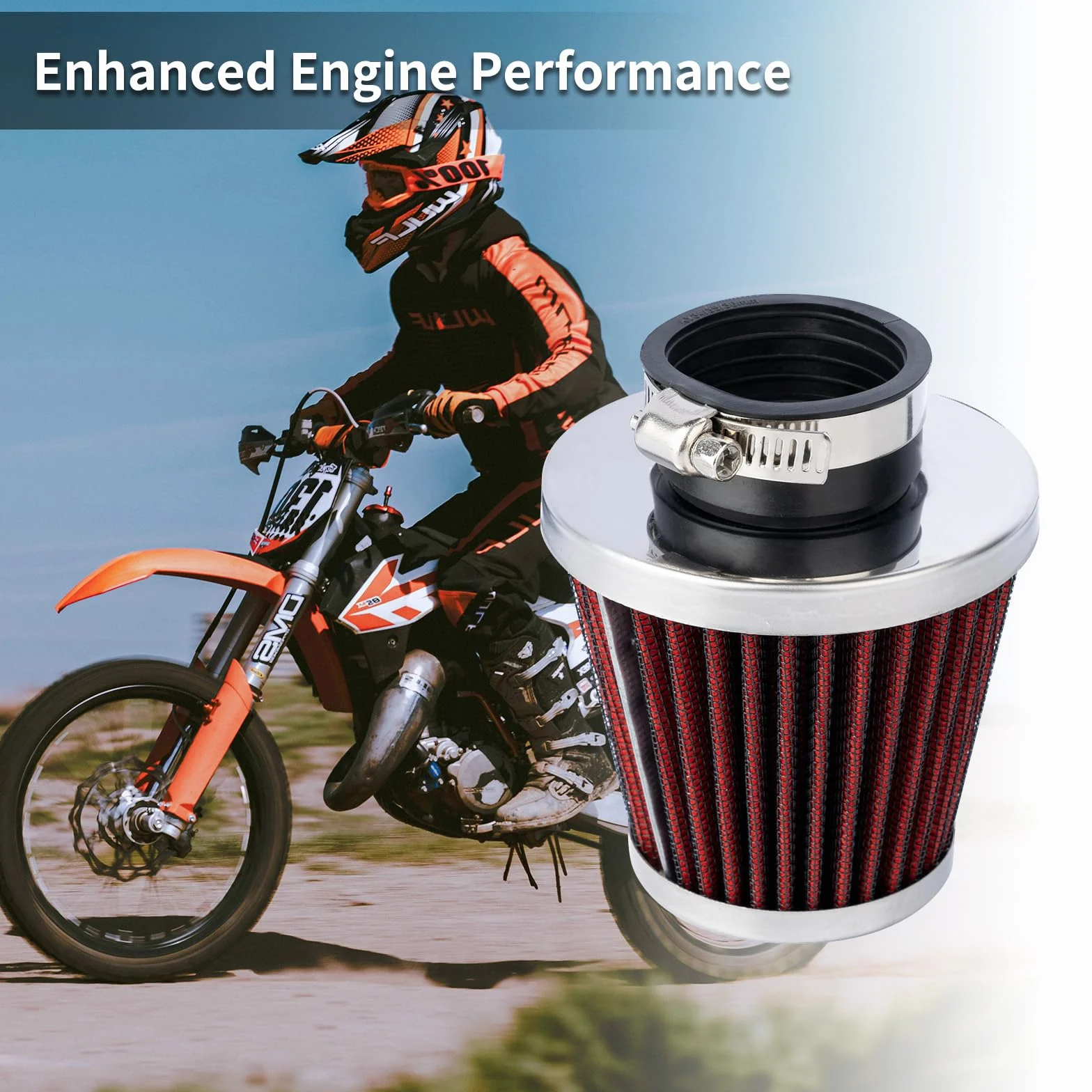 Evermotor Uniwersalny czerwony dwuwarstwowy filtr powietrza stalowy motocykl skuter ATV motorower Quad 48mm 49mm 50mm