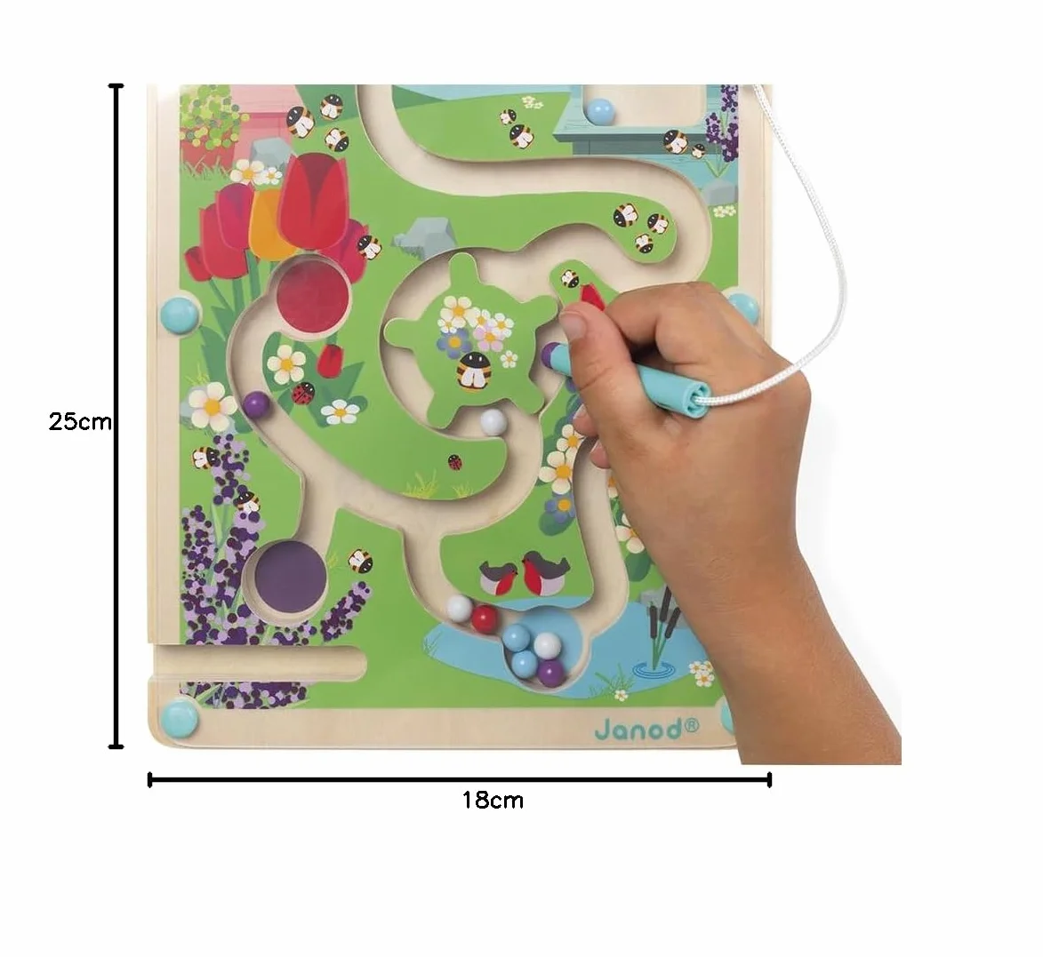 Janod - Wooden Magnetic Beehive Maze - Develops Fine Motor Skills and Concentration - Dimensions: 7.1 inch X 9.8 inch - Fsc-Certified - Suitable for Ages 2 and Up, J05310