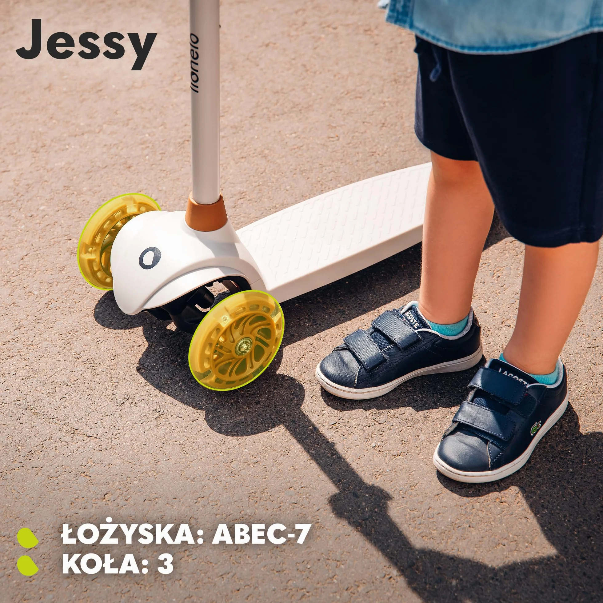 LIONELO JESSY Hulajnoga Balansowa dla Dzieci od 3 roku życia do 50 kg, Lekka Trójkołowa Hulajnoga Dziecięca z Regulacją Wysokości, Koła LED, Antypoślizgowy Podest