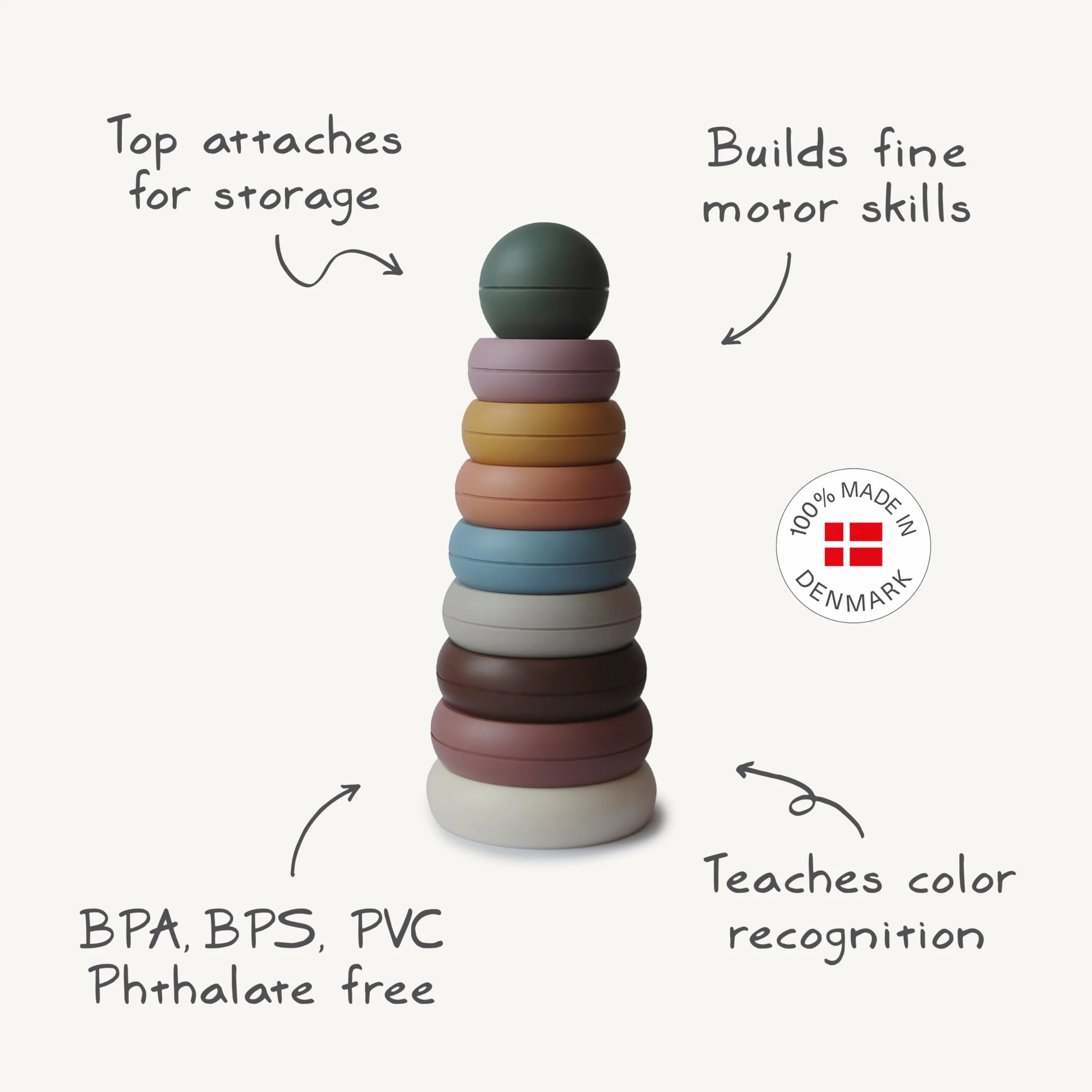 Mushie - Piramidka sensoryczna Ring Tower RUSTIC