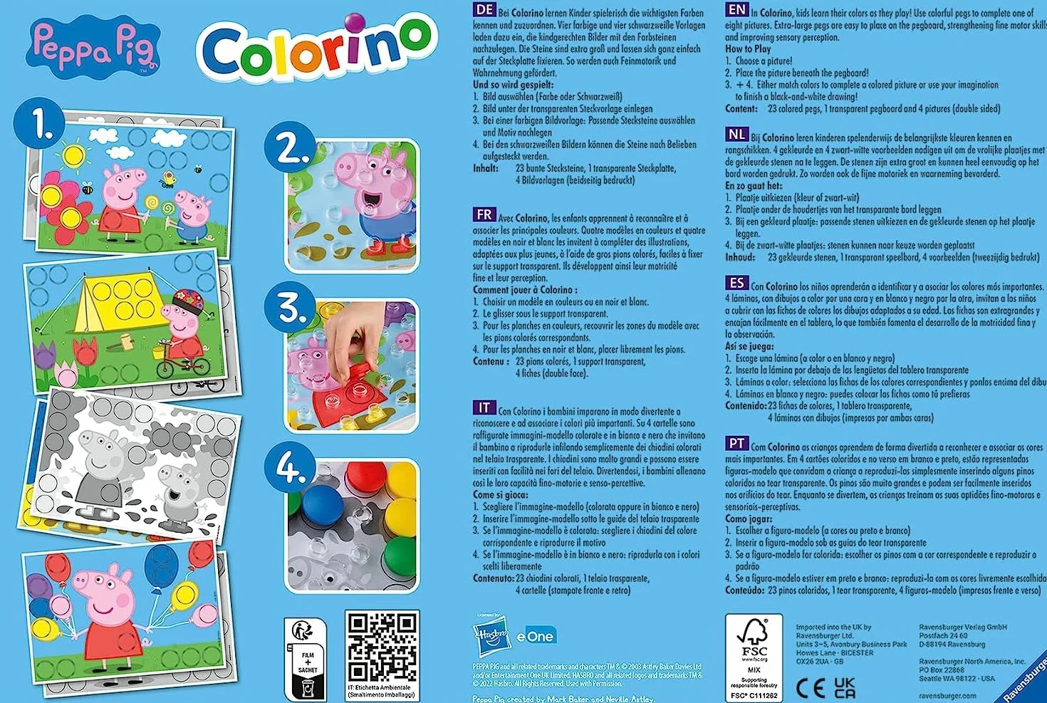 Ravensburger Kinderspiele - 20892 - Peppa Pig Colorino, Kinderspiel zum Farbenlernen, Mosaik Steckspiel, ab 2 Jahre