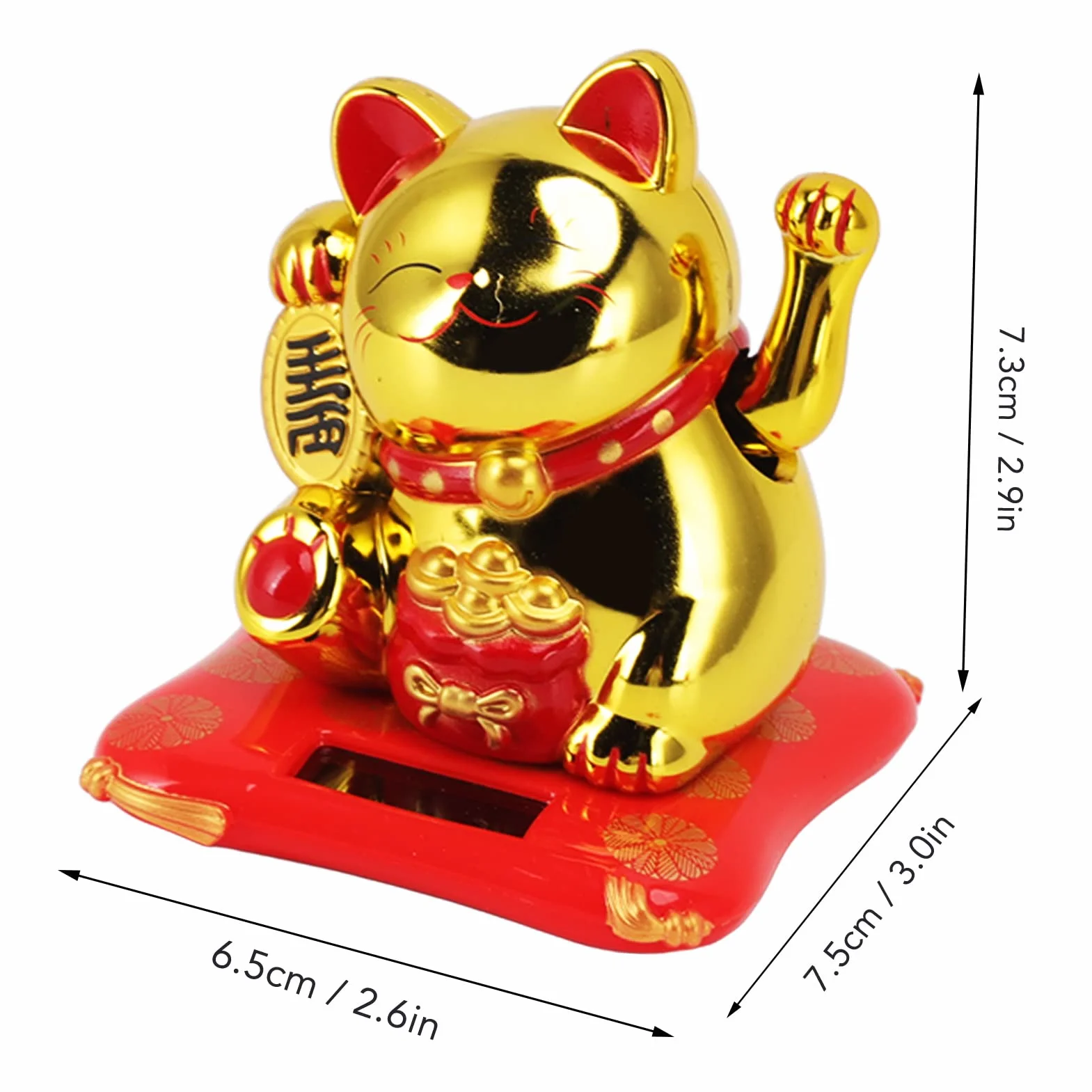 Solar Powered Lucky Waving Cat, Chiński Wealth Lucky Cat Waving Arm Solar Fortune Cat Statue, Beckoning Waving Arm Fortune Lucky Cat for Decorating Front Desk Car Business Opening (Złota Torba Błogosławieństwa)
