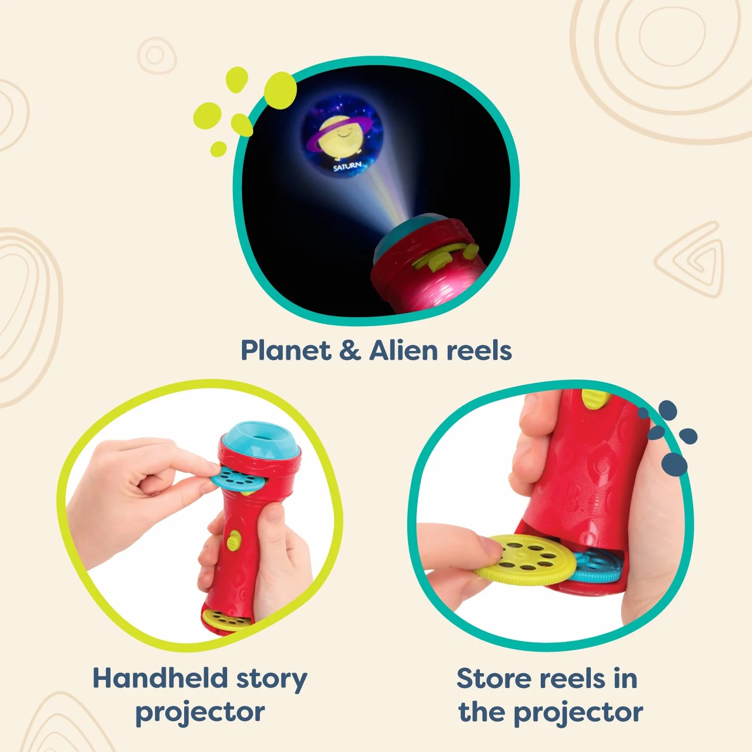 B. toys by Battat – Light Me To The Moon – latarka projektorowa dla dzieci z kołowrotkami obrazu, które sprawiają, że wszystko jest przytulne i jasne